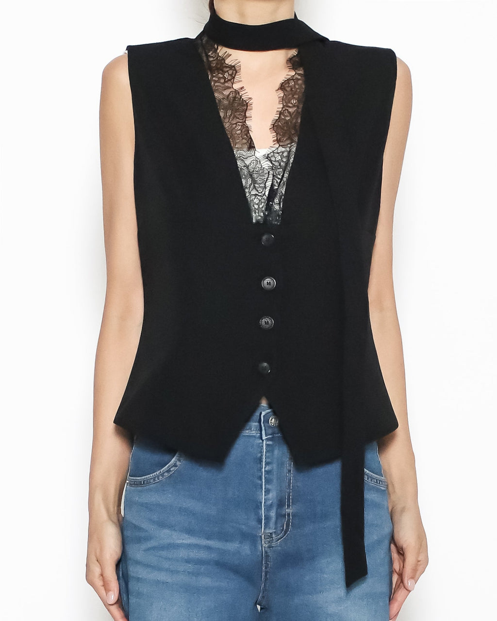 black lace hem with wrap neckline vest blazer *pre-order*