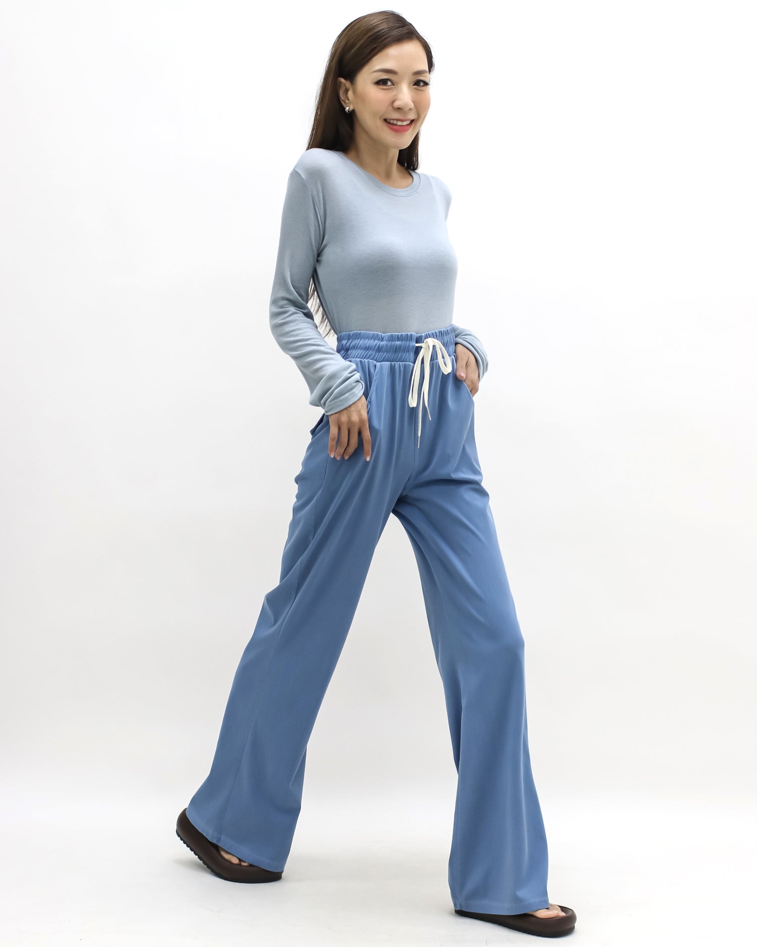 blue soft denim straight leg pants