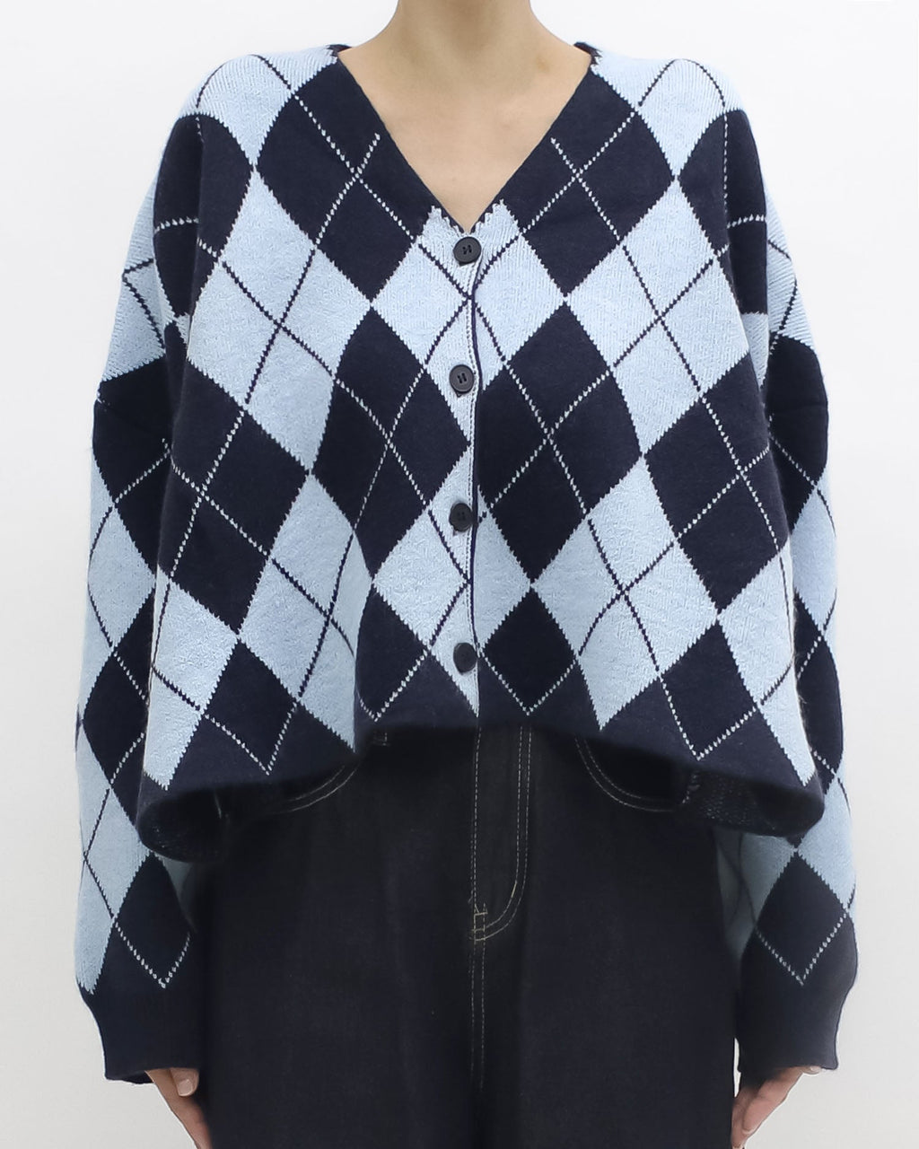 navy & blue checkers knitted cardigan *pre-order*
