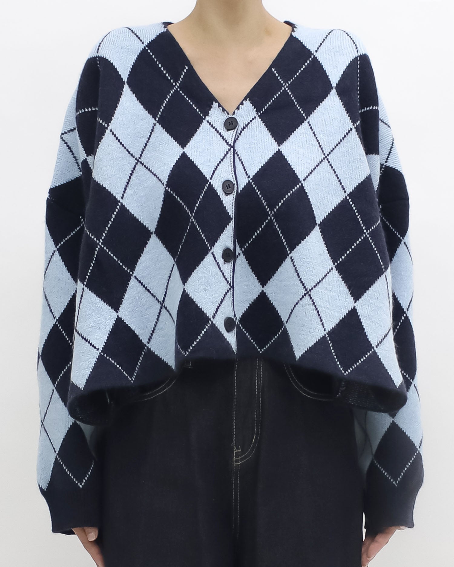 navy & blue checkers knitted cardigan *pre-order*