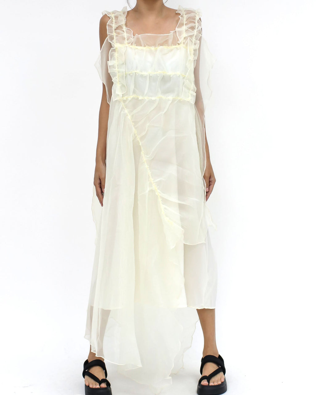 ivory mesh layers ruffles dress