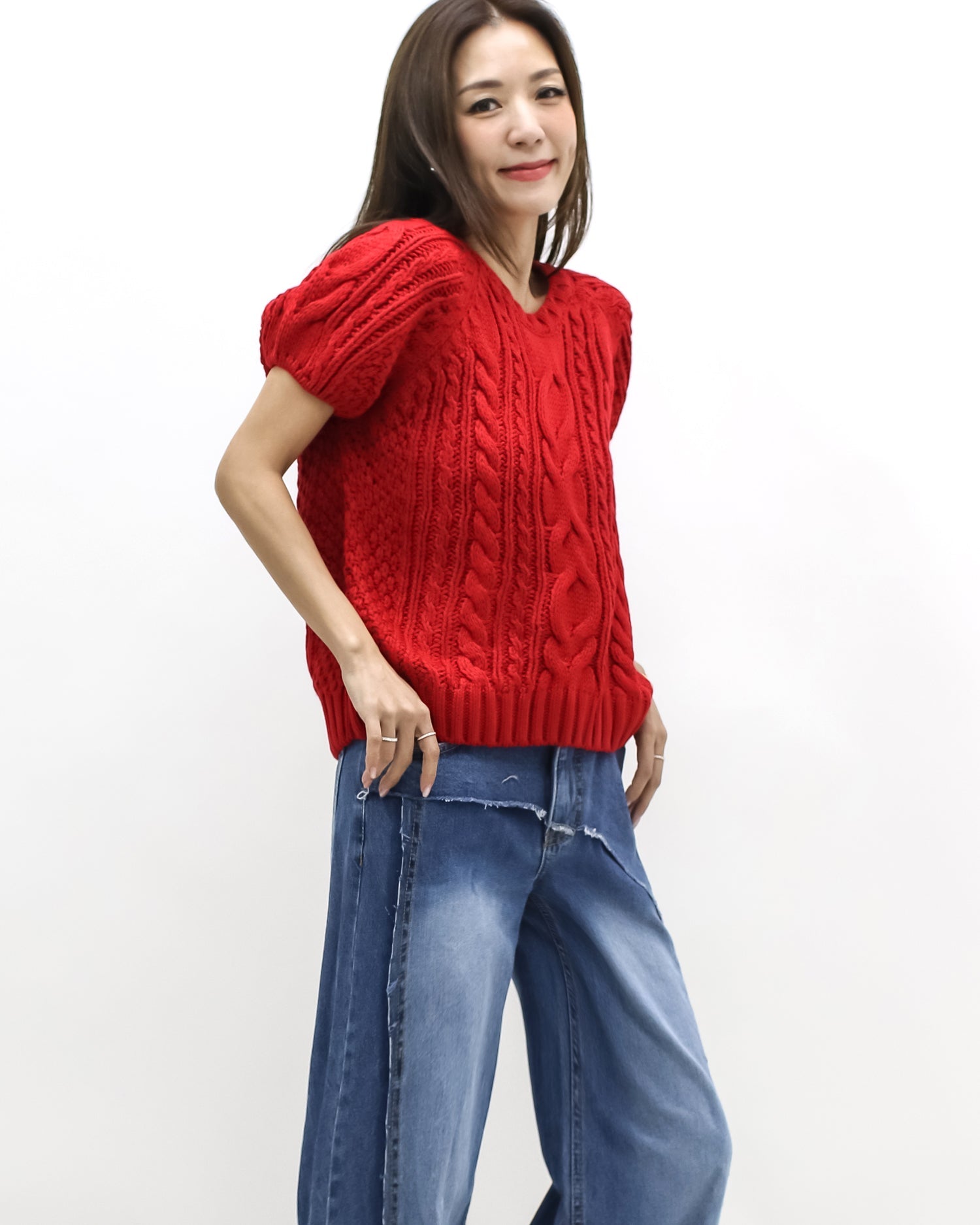 red twisted knitted top