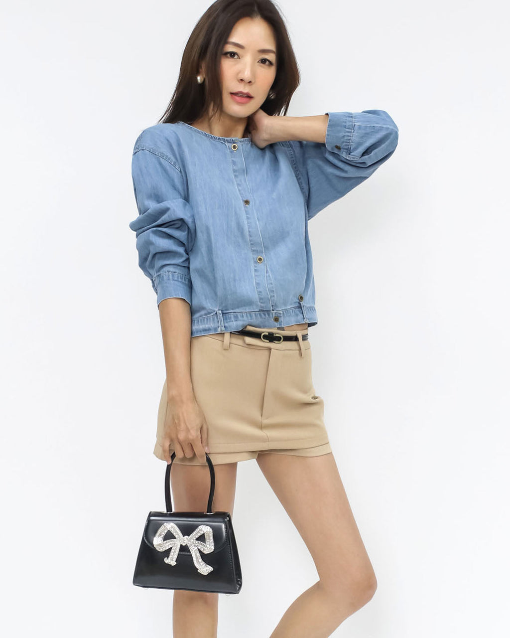 black pu leather diamonds bow handbag *pre-order*