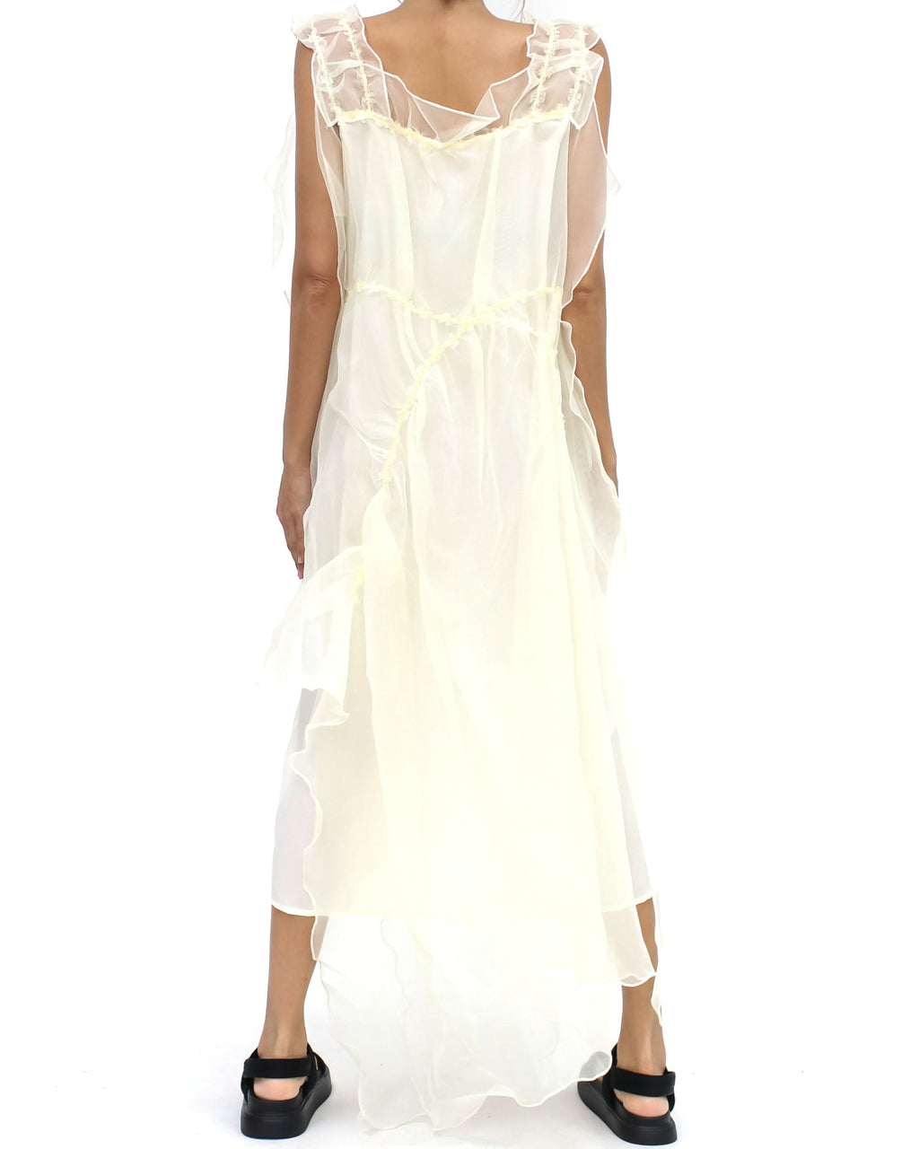 ivory mesh layers ruffles dress