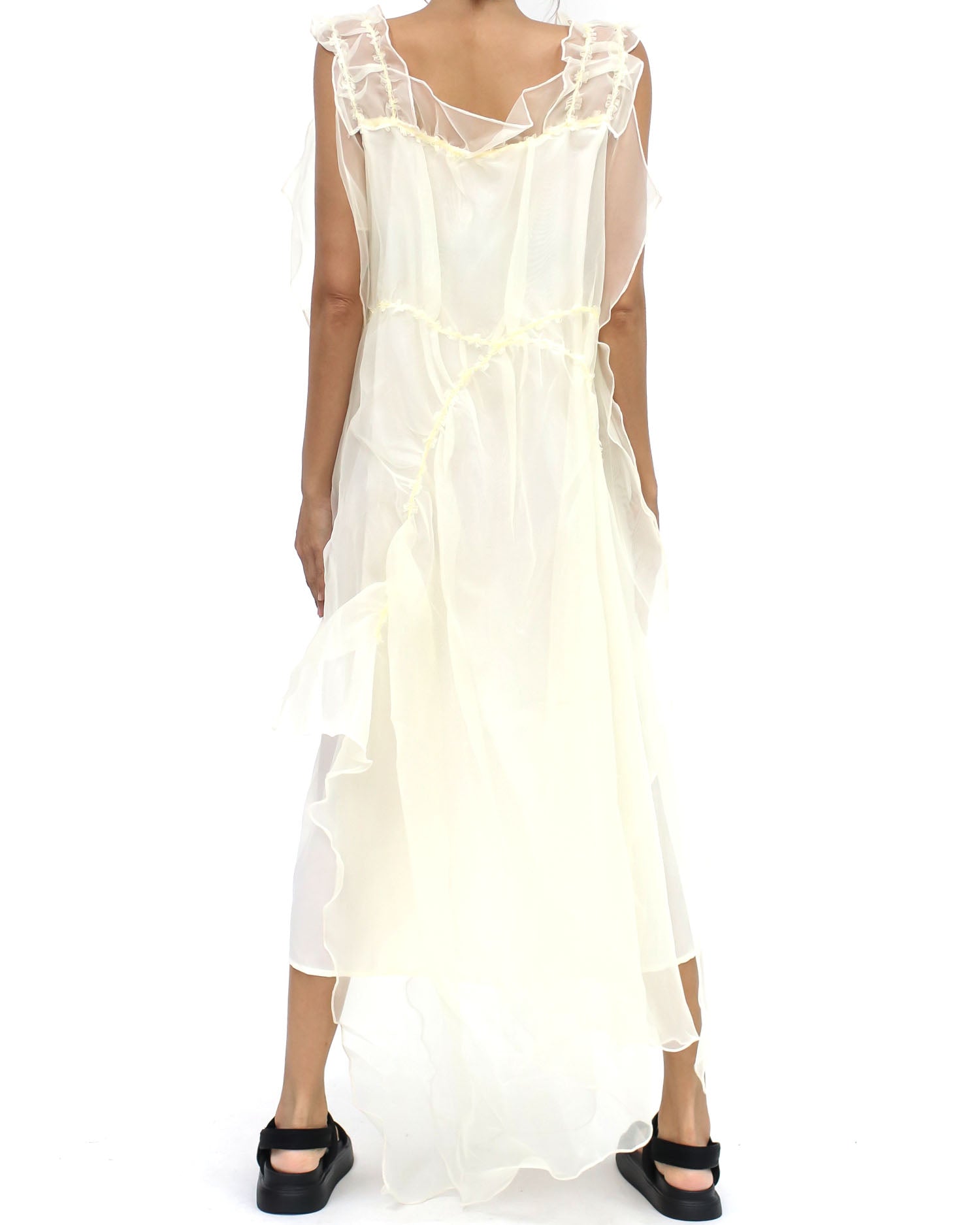 ivory mesh layers ruffles dress