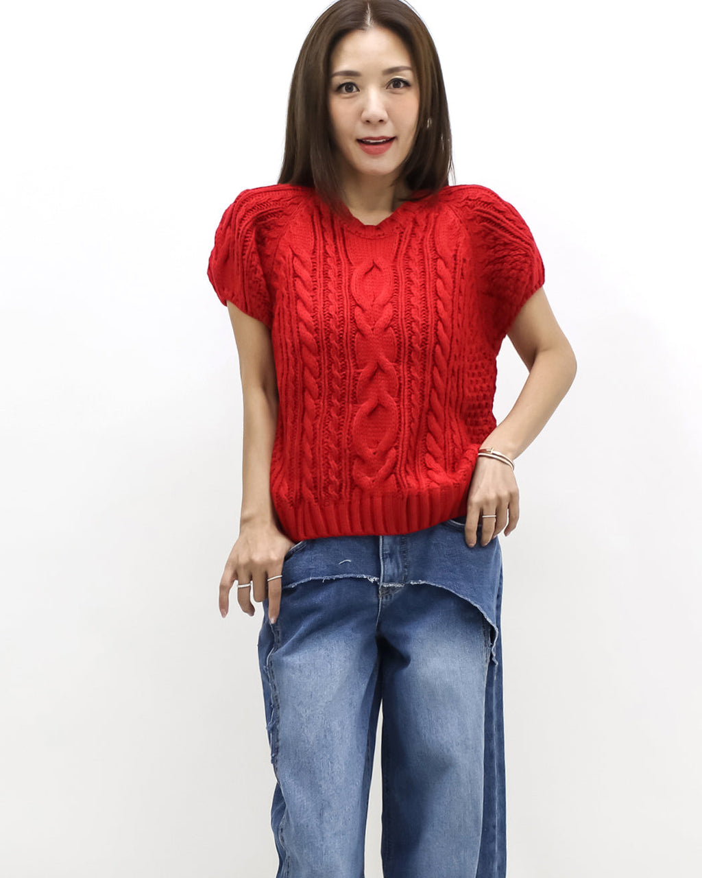 red twisted knitted top