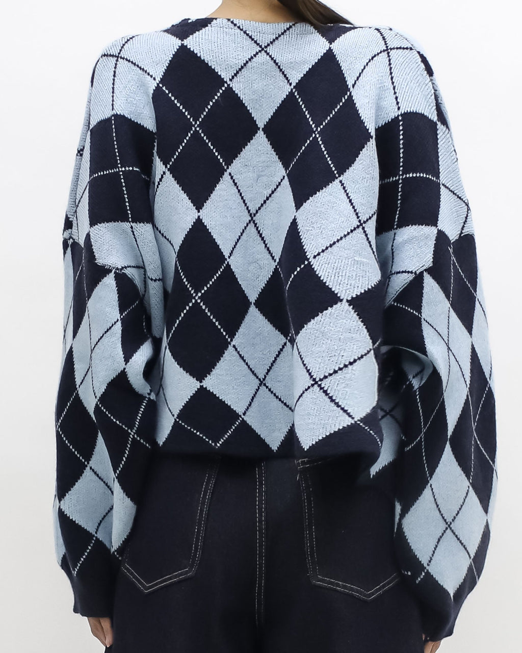 navy & blue checkers knitted cardigan *pre-order*