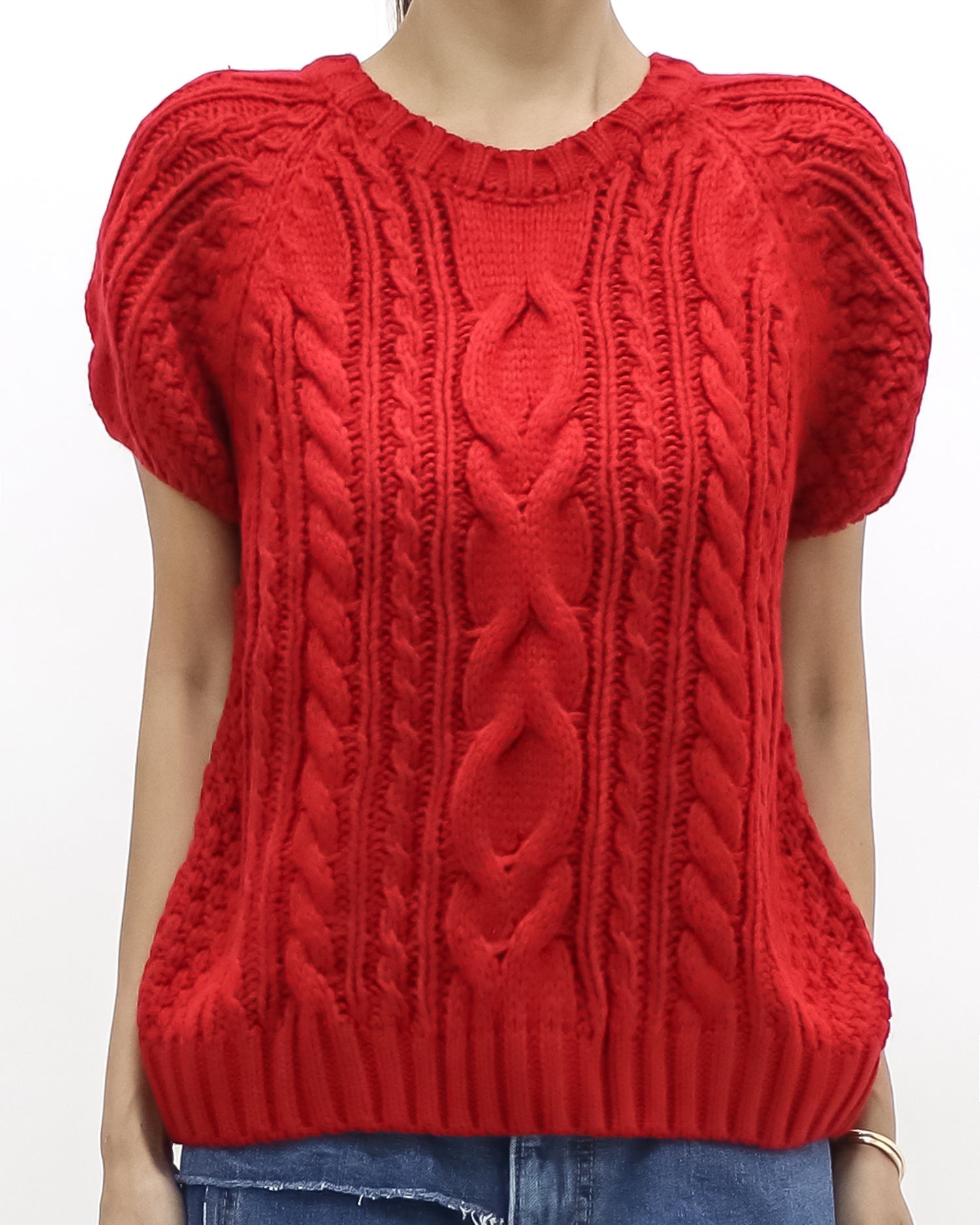 red twisted knitted top