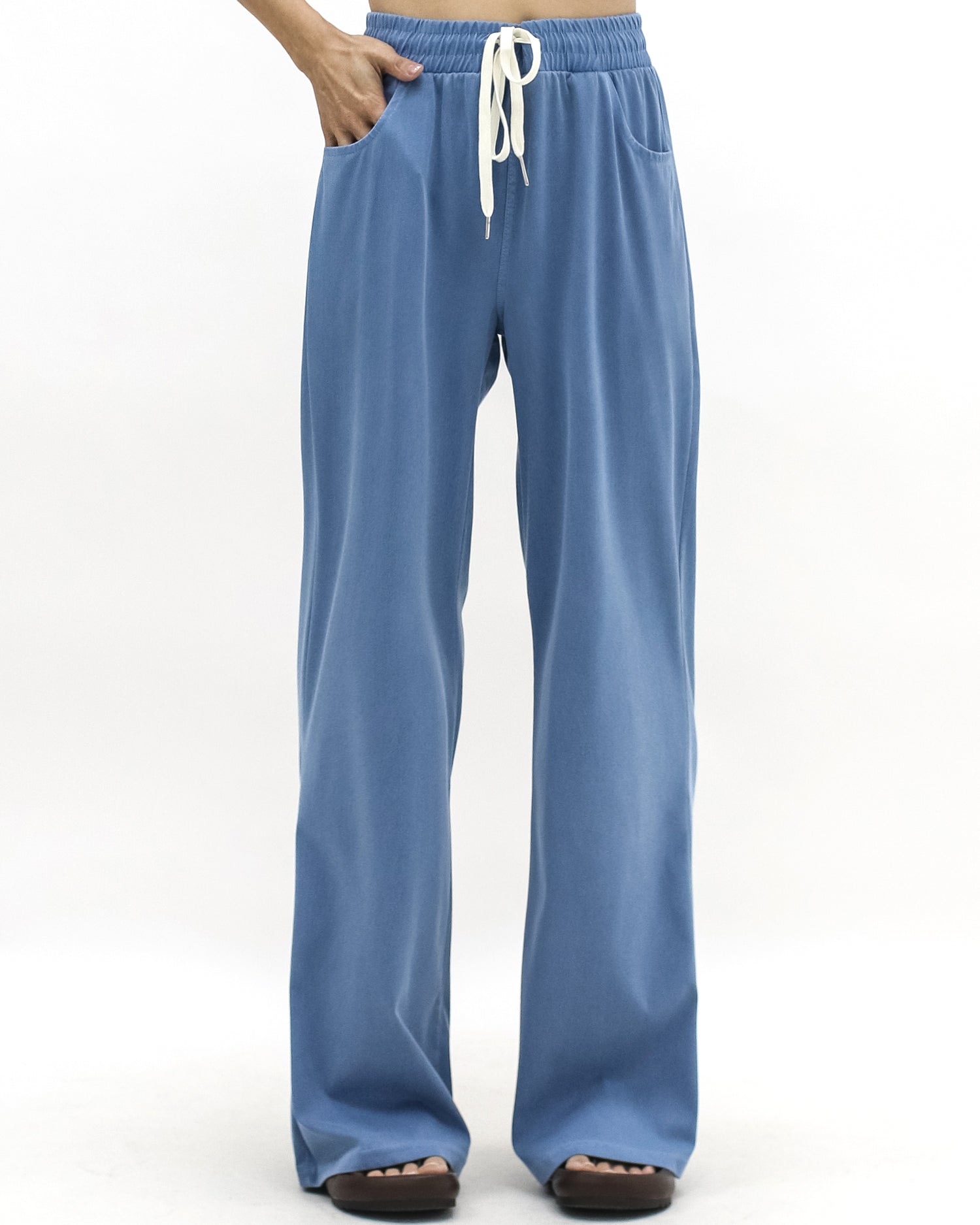 blue soft denim straight leg pants