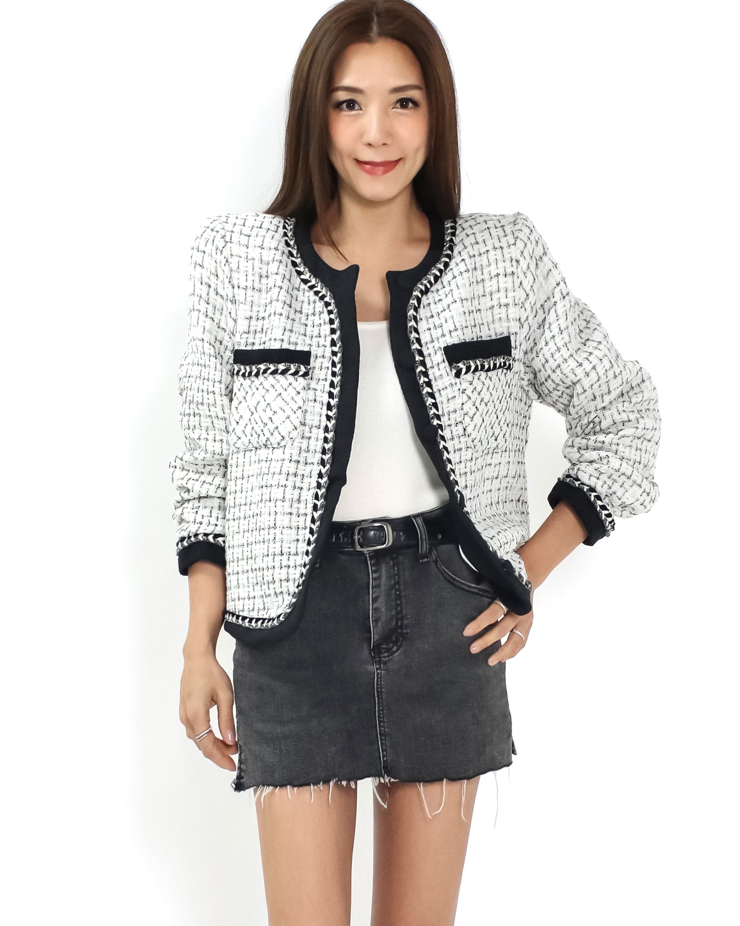 ivory & black tweed jacket *pre-order*