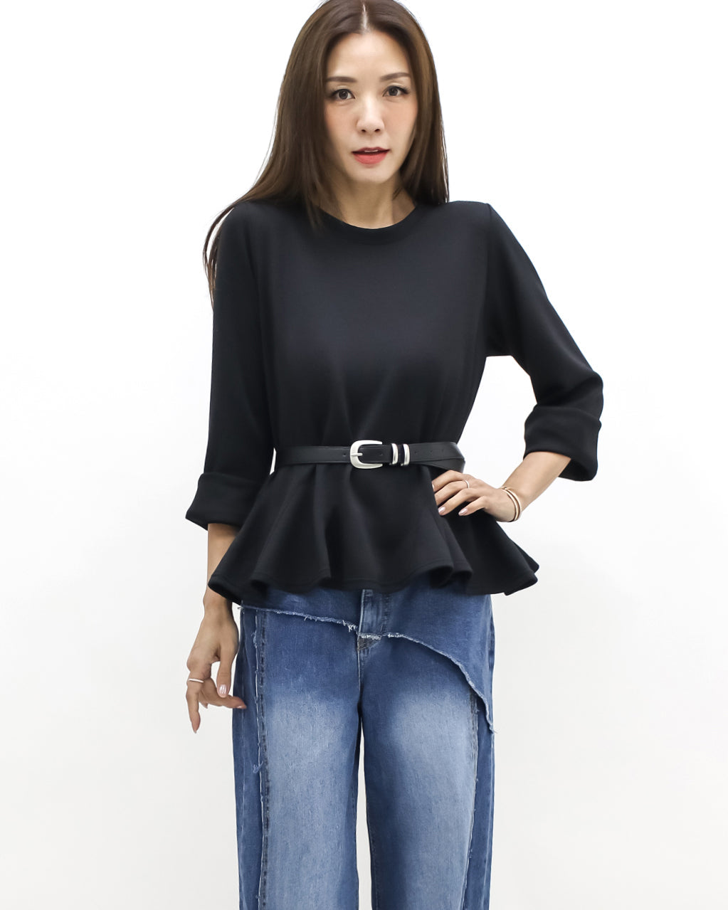 black PU leather w/ silver double buckles belt *pre-order*