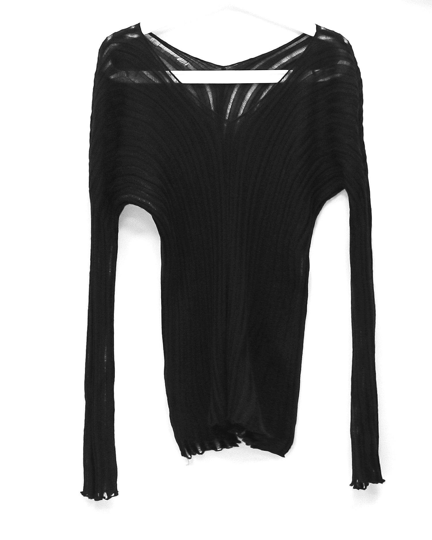 black V neck striped knitted top