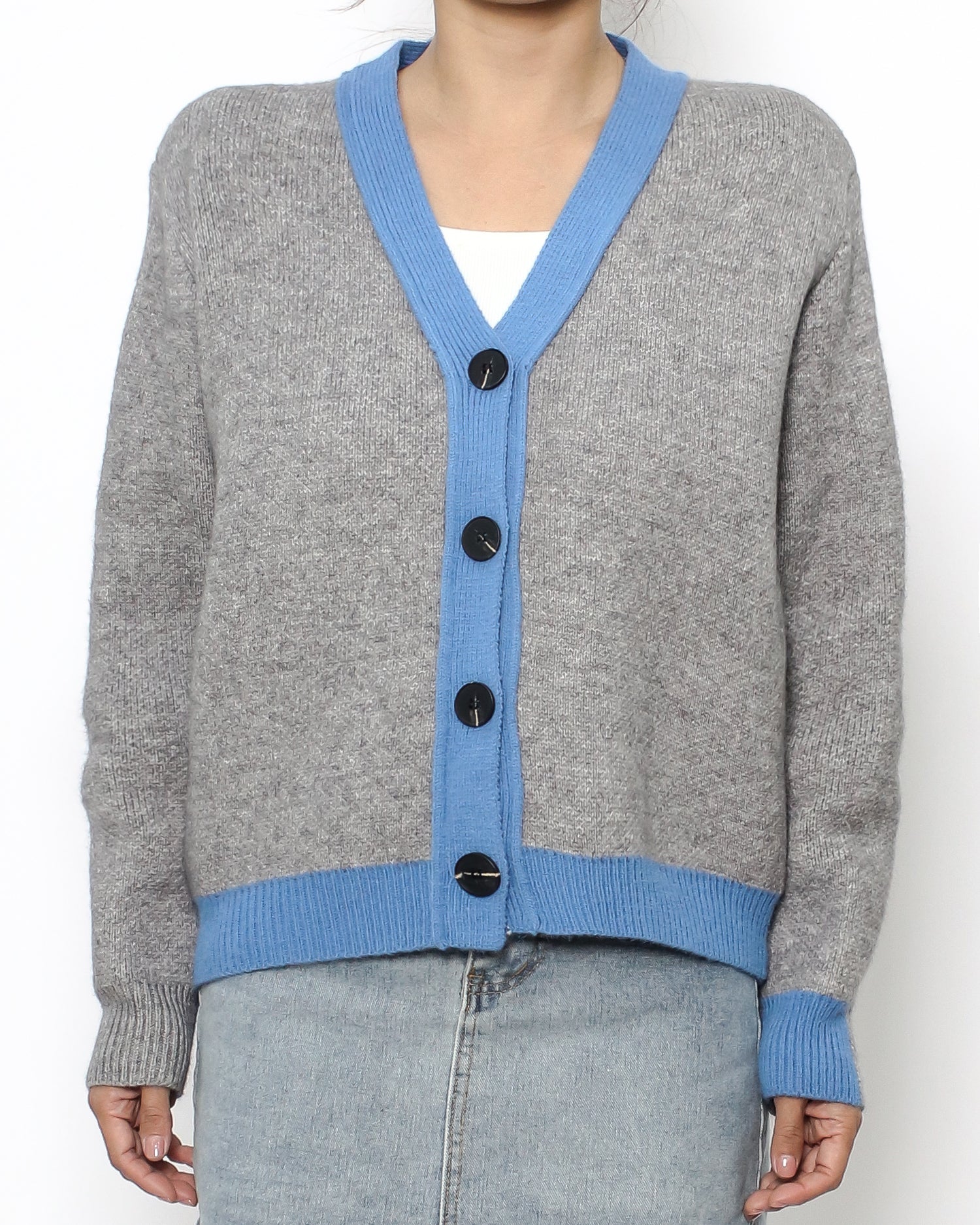 grey & blue trim knitted cardigan *pre-order*