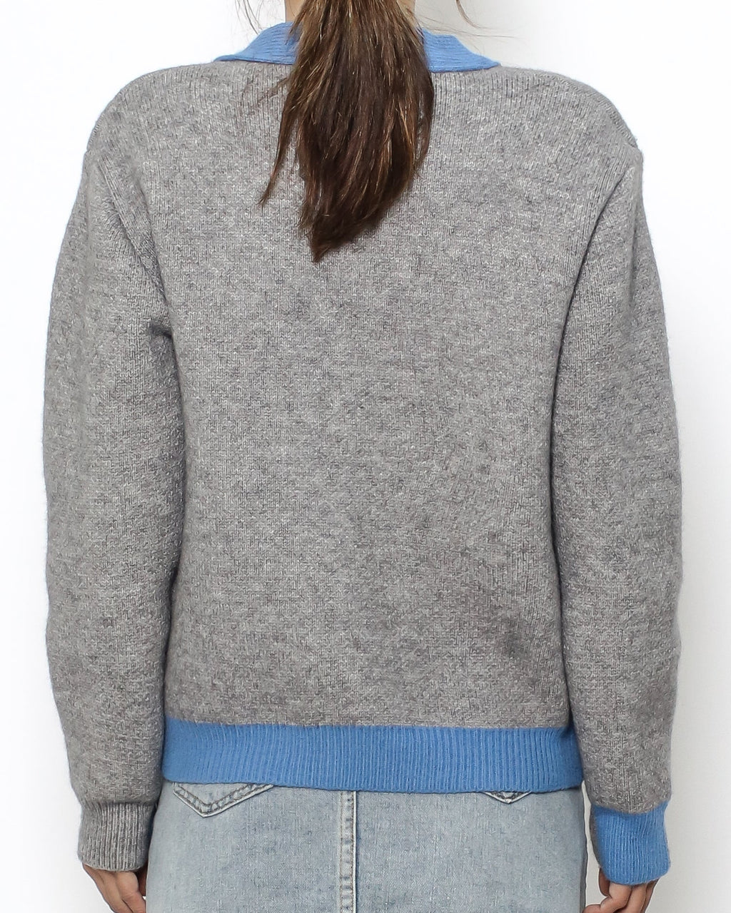 grey & blue trim knitted cardigan *pre-order*