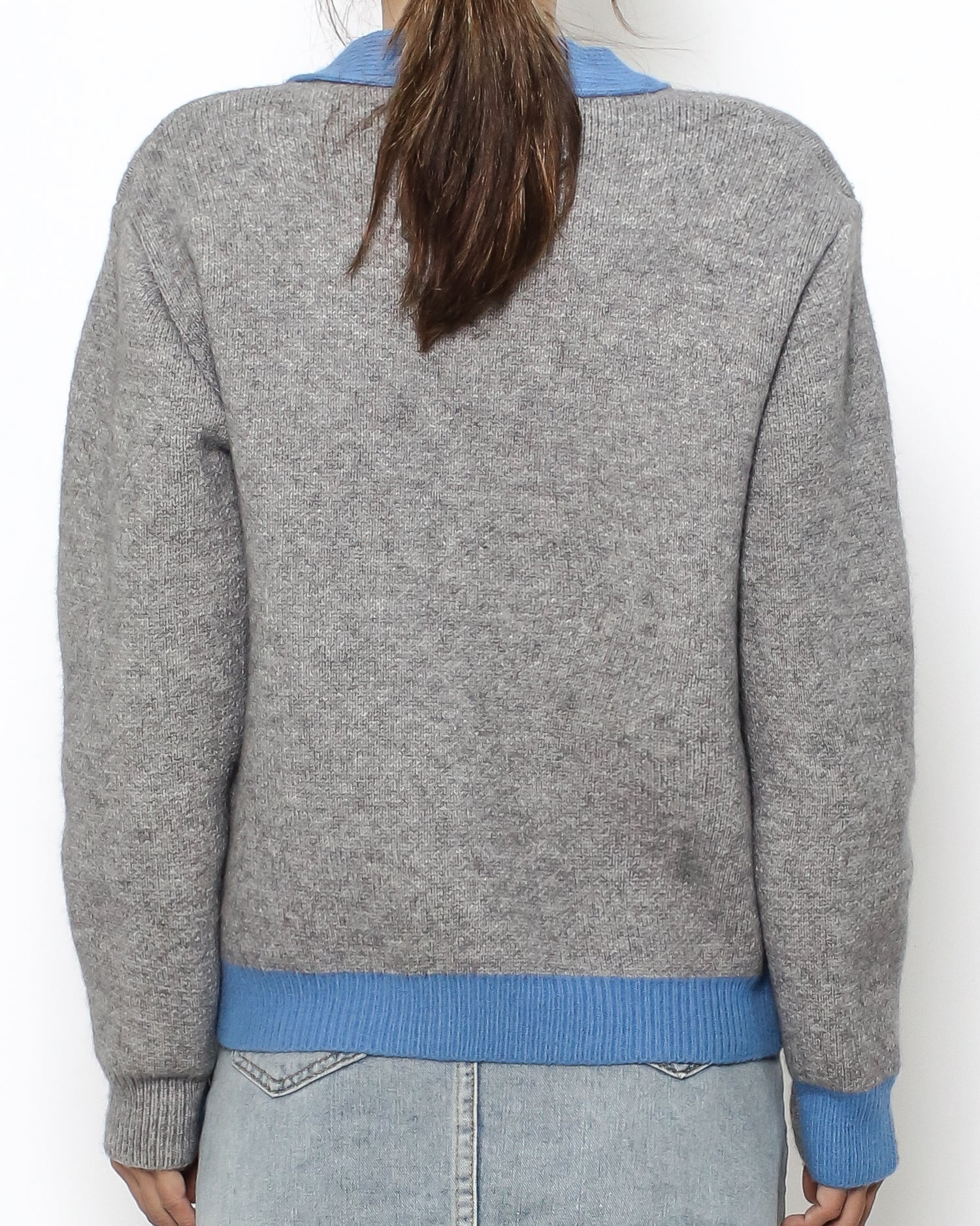 grey & blue trim knitted cardigan *pre-order*