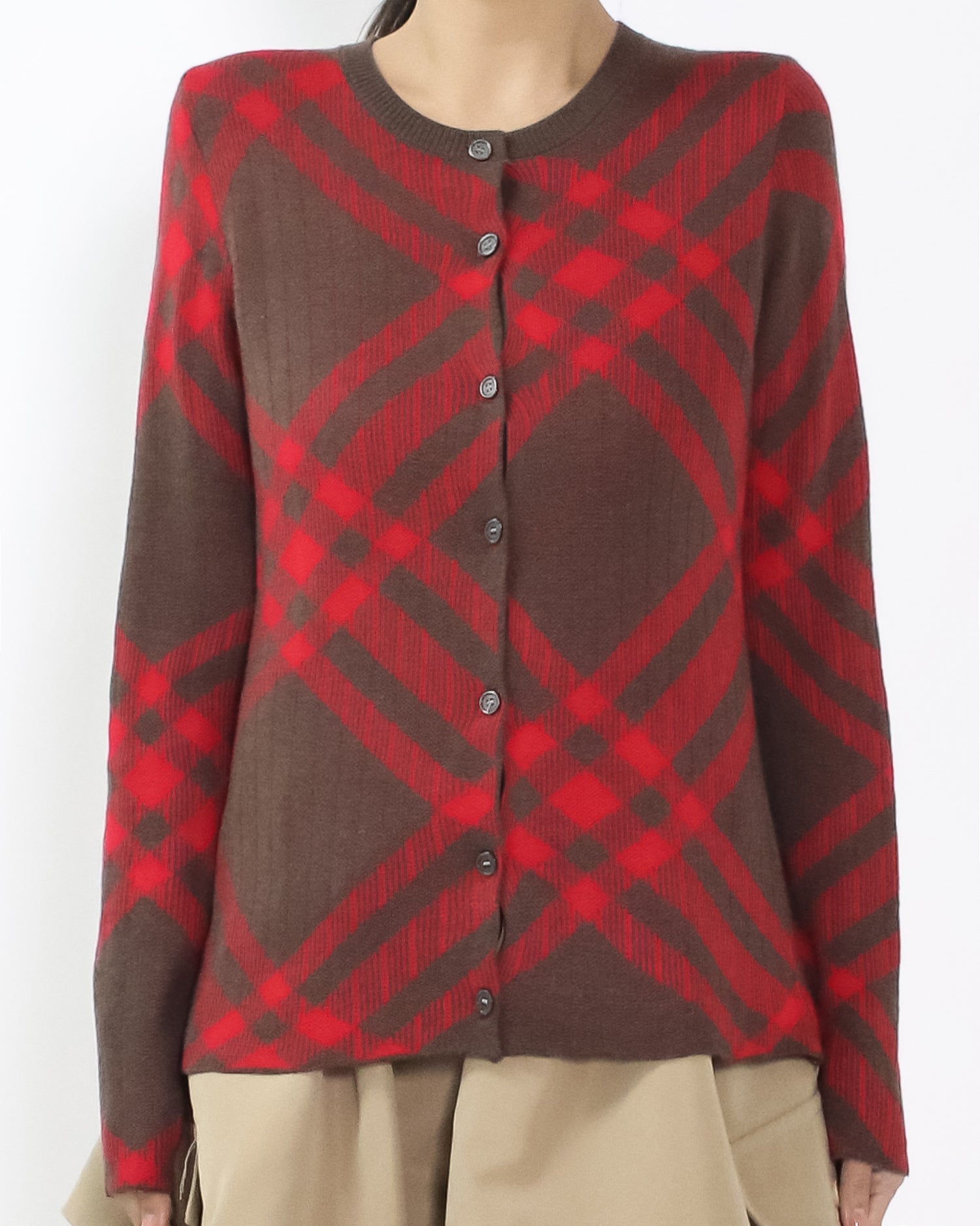 brown & red checkers soft knitted cardigan *pre-order*