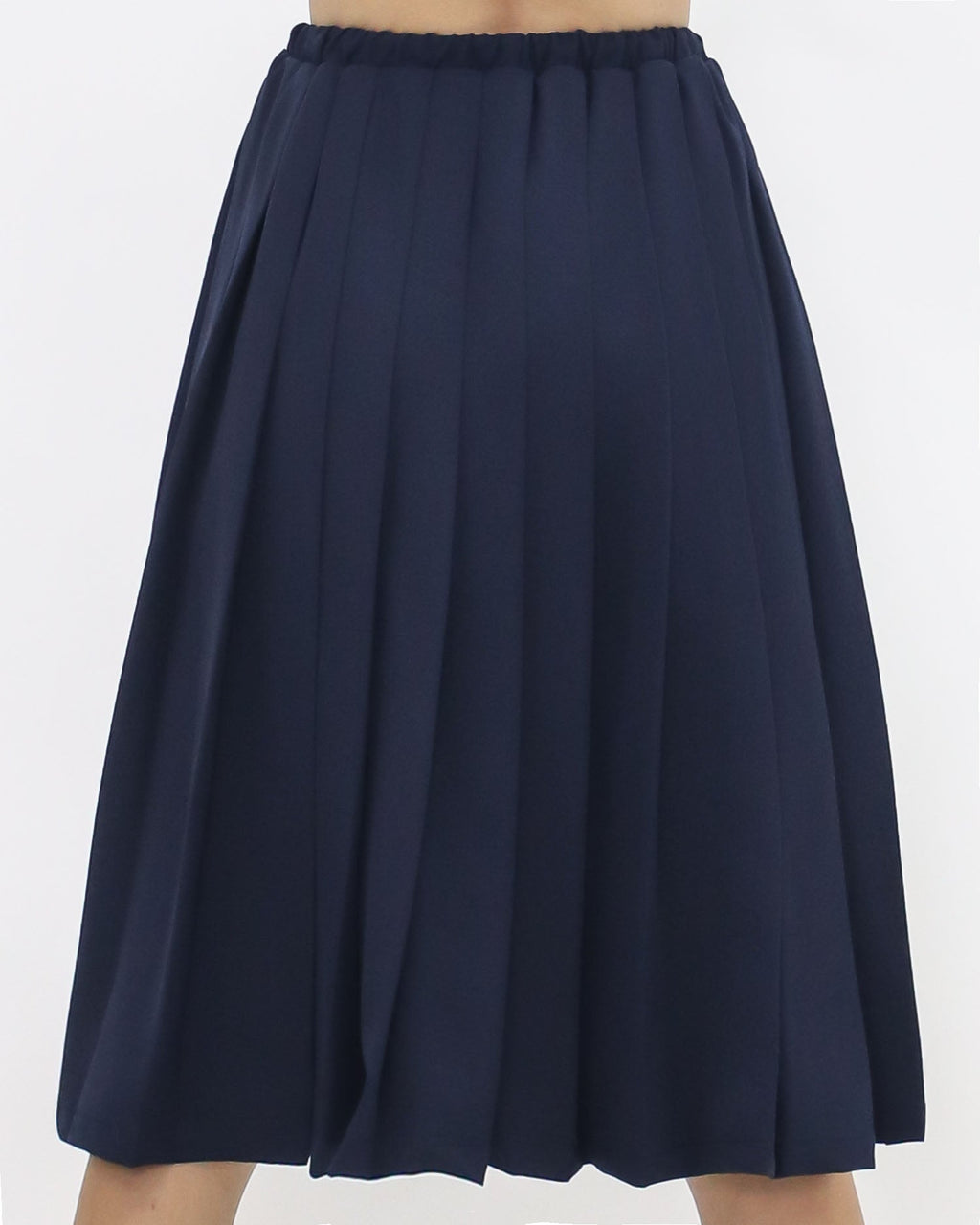 navy pleats drawstring waist midi skirt