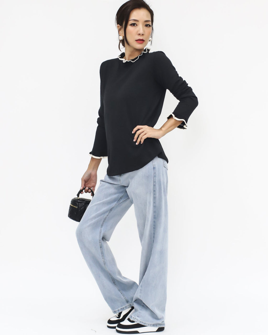 light blue denim straight legs jeans-S