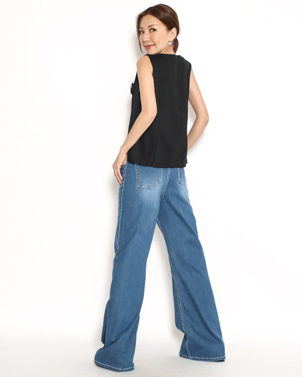 black flower pocket front flare tweed vest *pre-order*