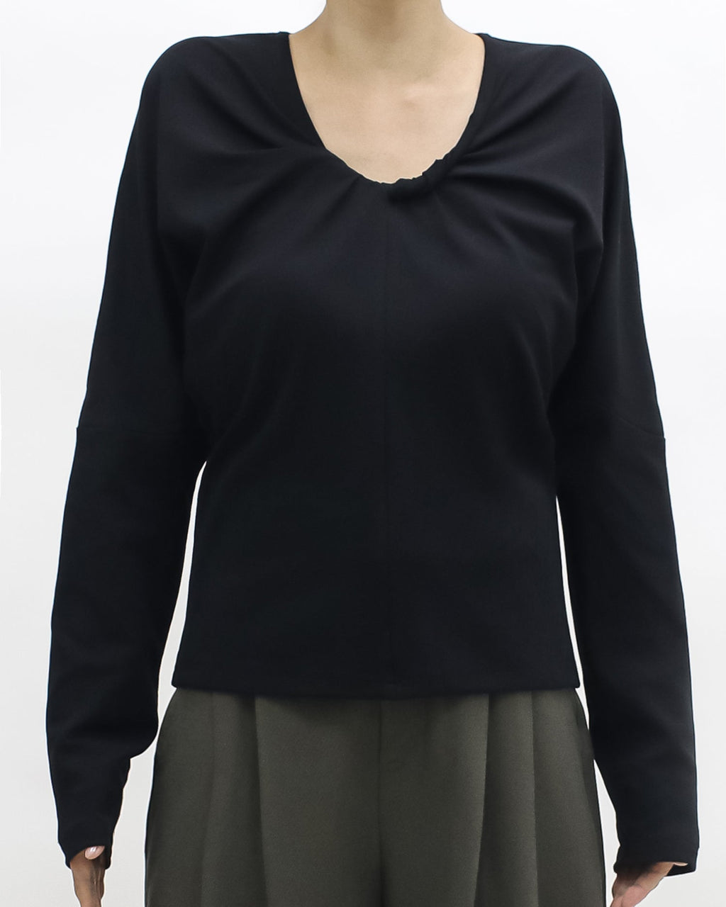 black twisted neckline tee