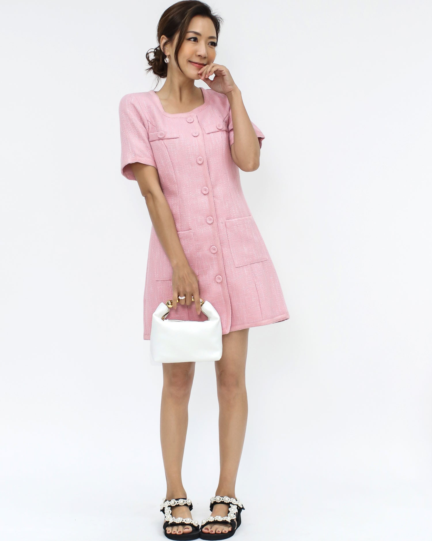 ivory PU leather w/ gold metal balls handle bag *pre-order*