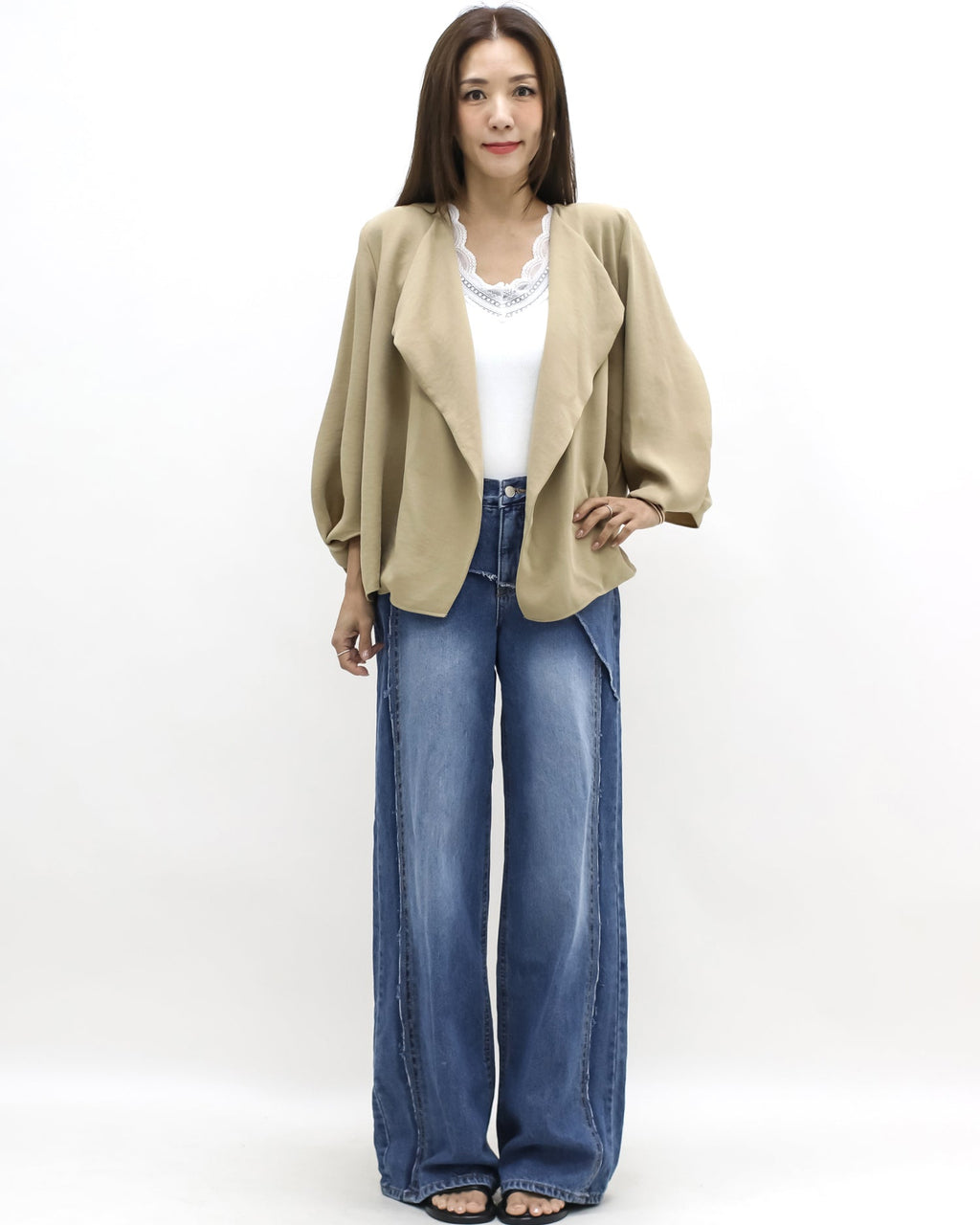 beige slinky throw on jacket