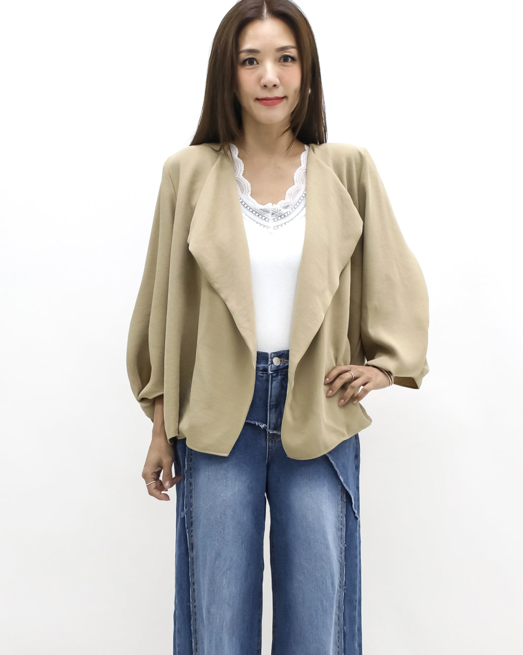 beige slinky throw on jacket