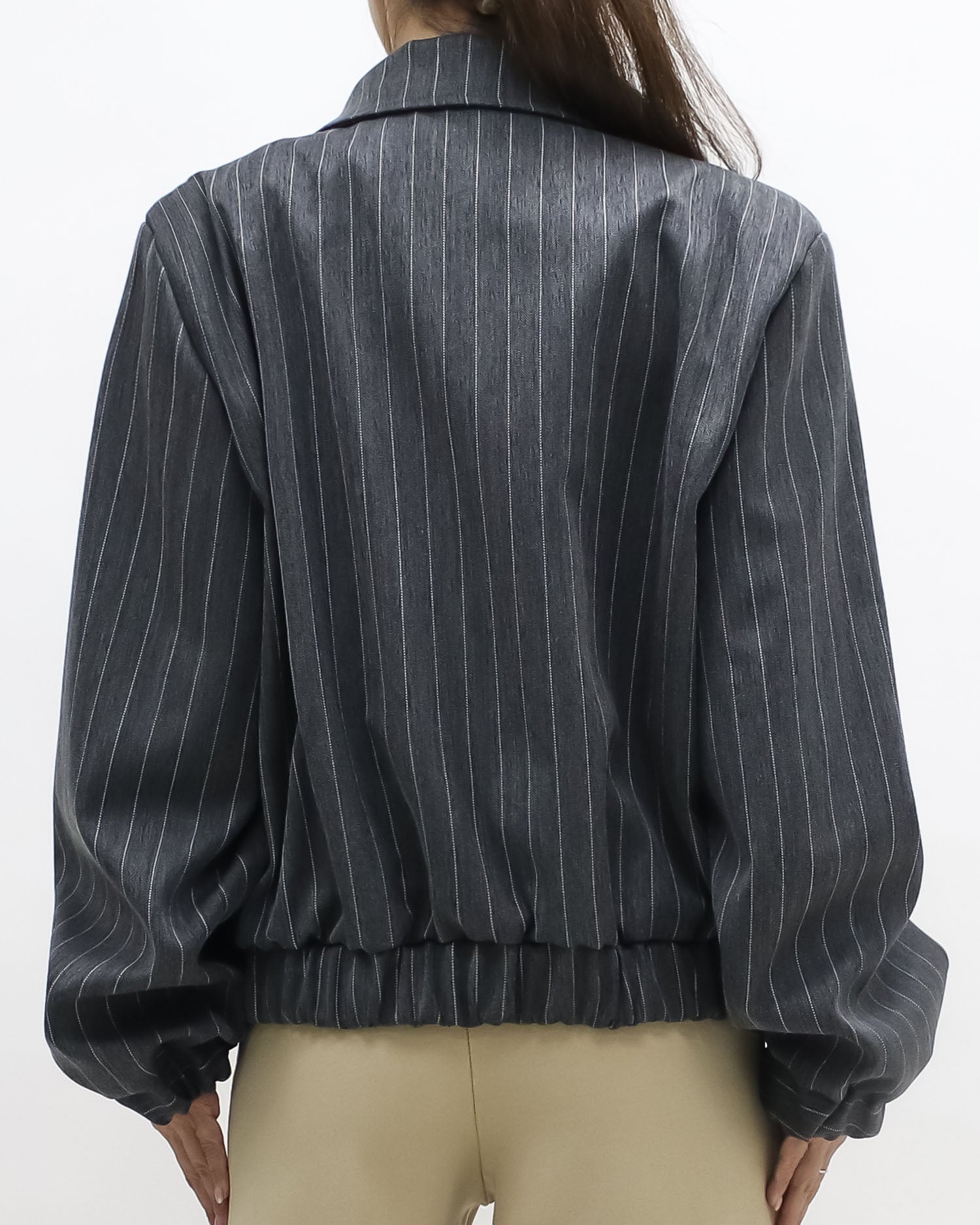 dark grey stripes shoulder pads bomber jacket