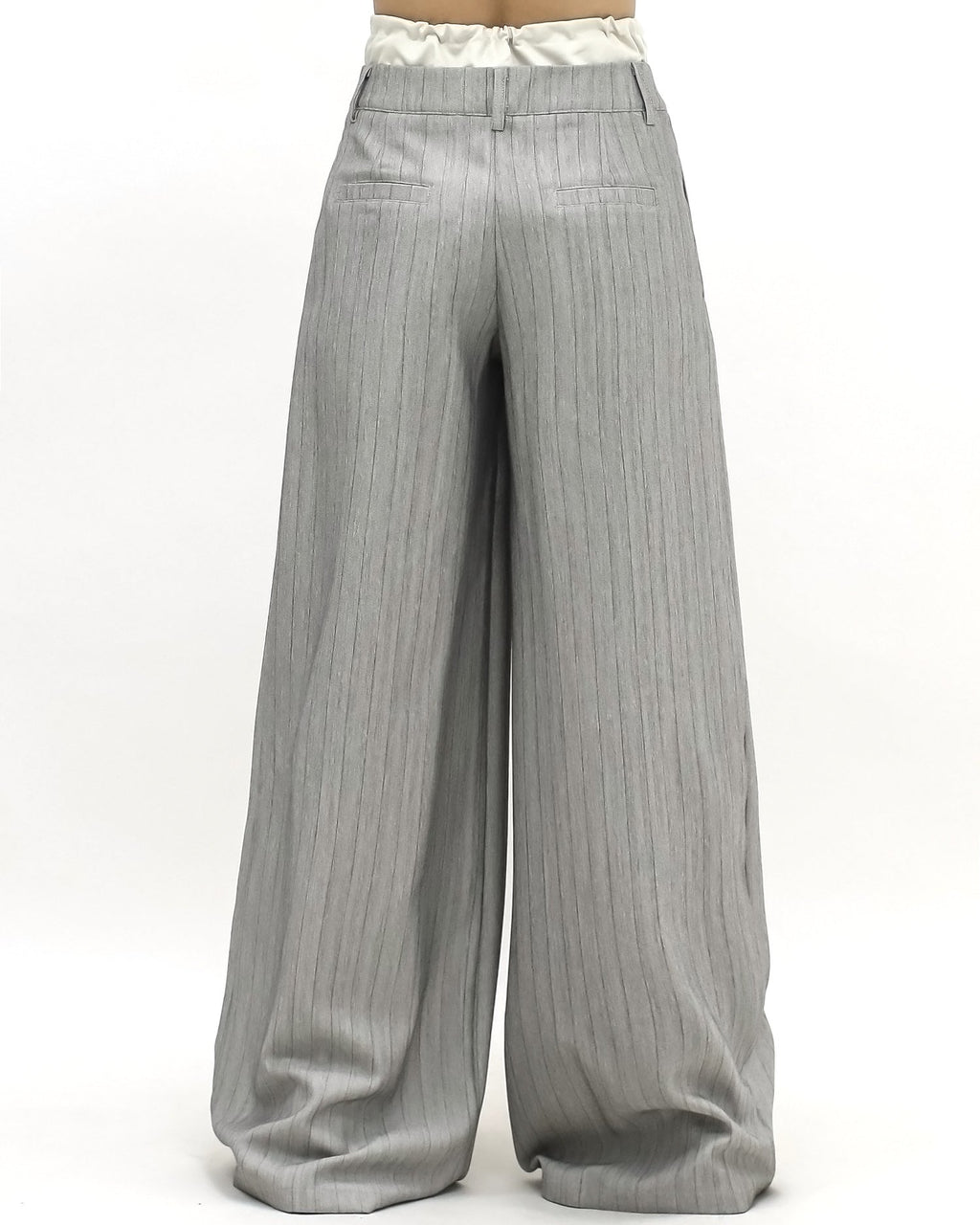 grey stripes w/ ivory waist contrast wide leg pants *pre-order*