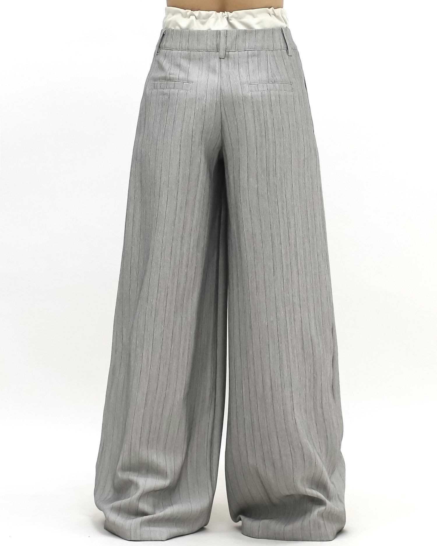 grey stripes w/ ivory waist contrast wide leg pants *pre-order*