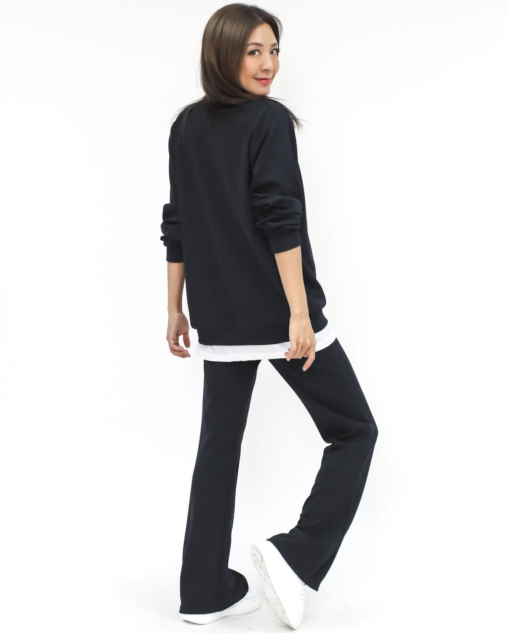 Black & ivory tee layer sweatshirt pants set *pre-order*
