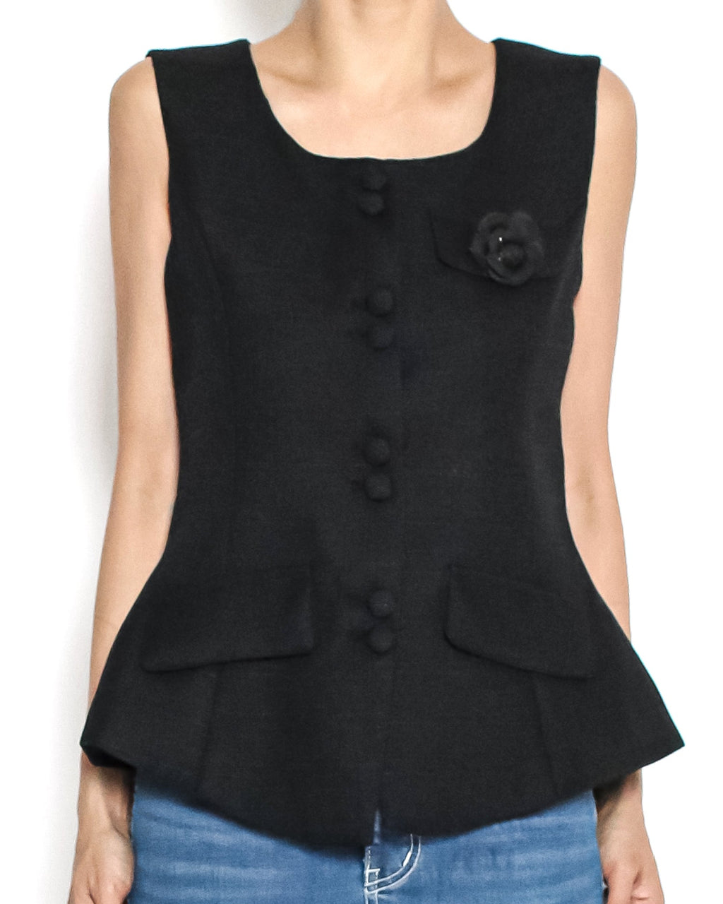 black flower pocket front flare tweed vest *pre-order*