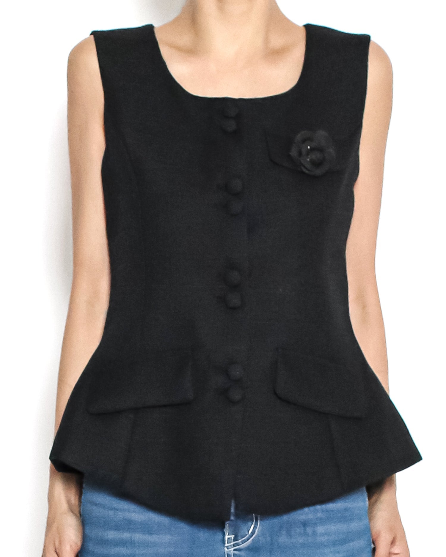 black flower pocket front flare tweed vest *pre-order*