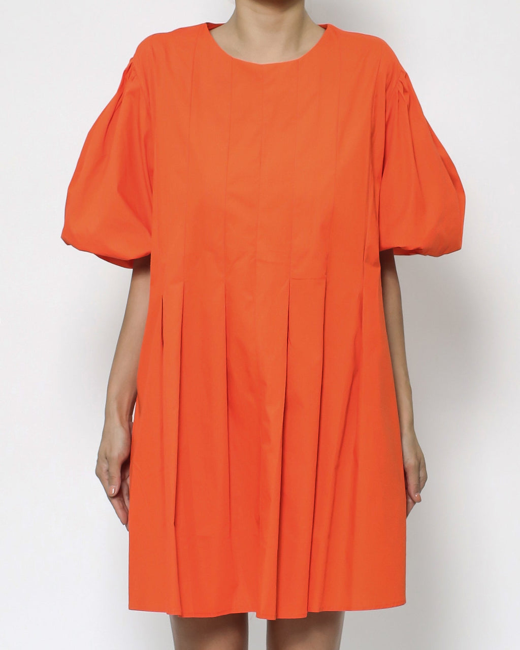 bright orange linen pleats dress *pre-order*