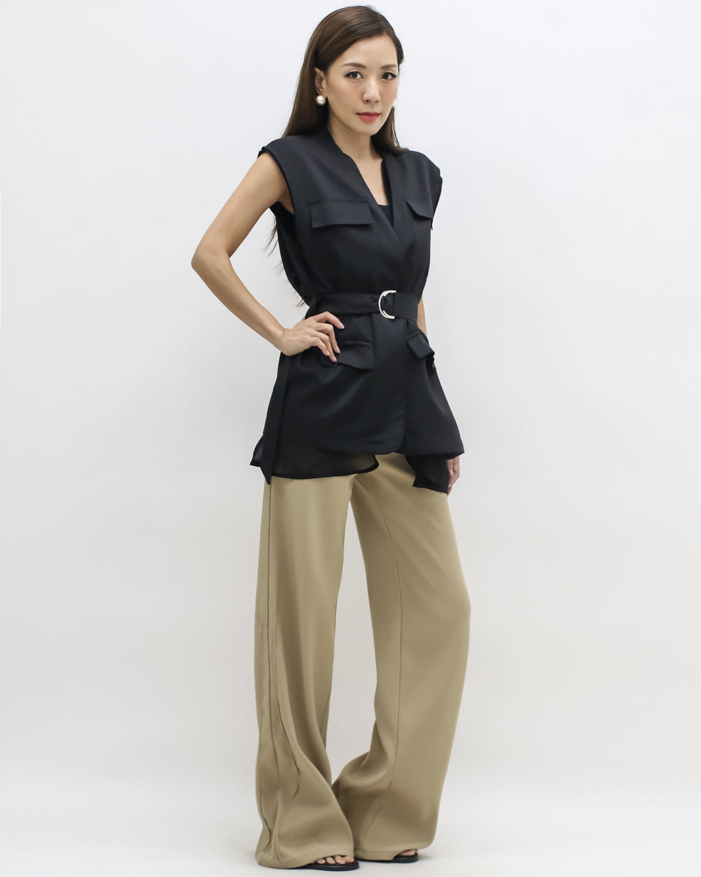 black & mesh layer vest jacket w/ belt *pre-order*