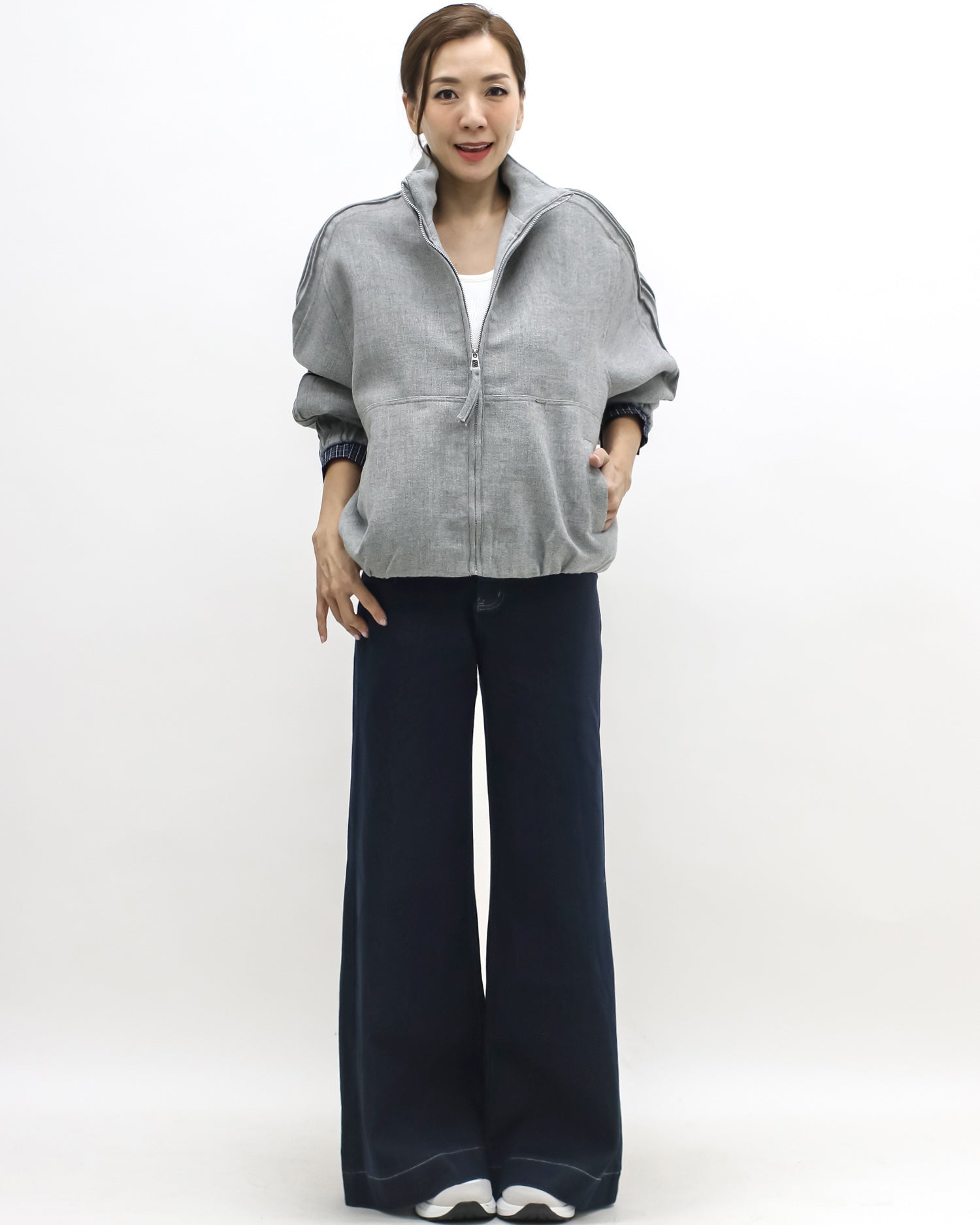 grey polo collar curve jacket