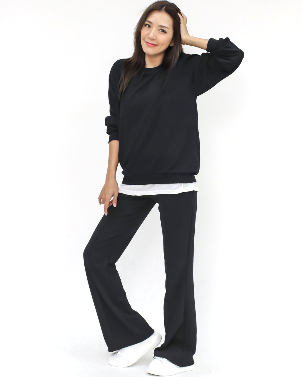 Black & ivory tee layer sweatshirt pants set *pre-order*