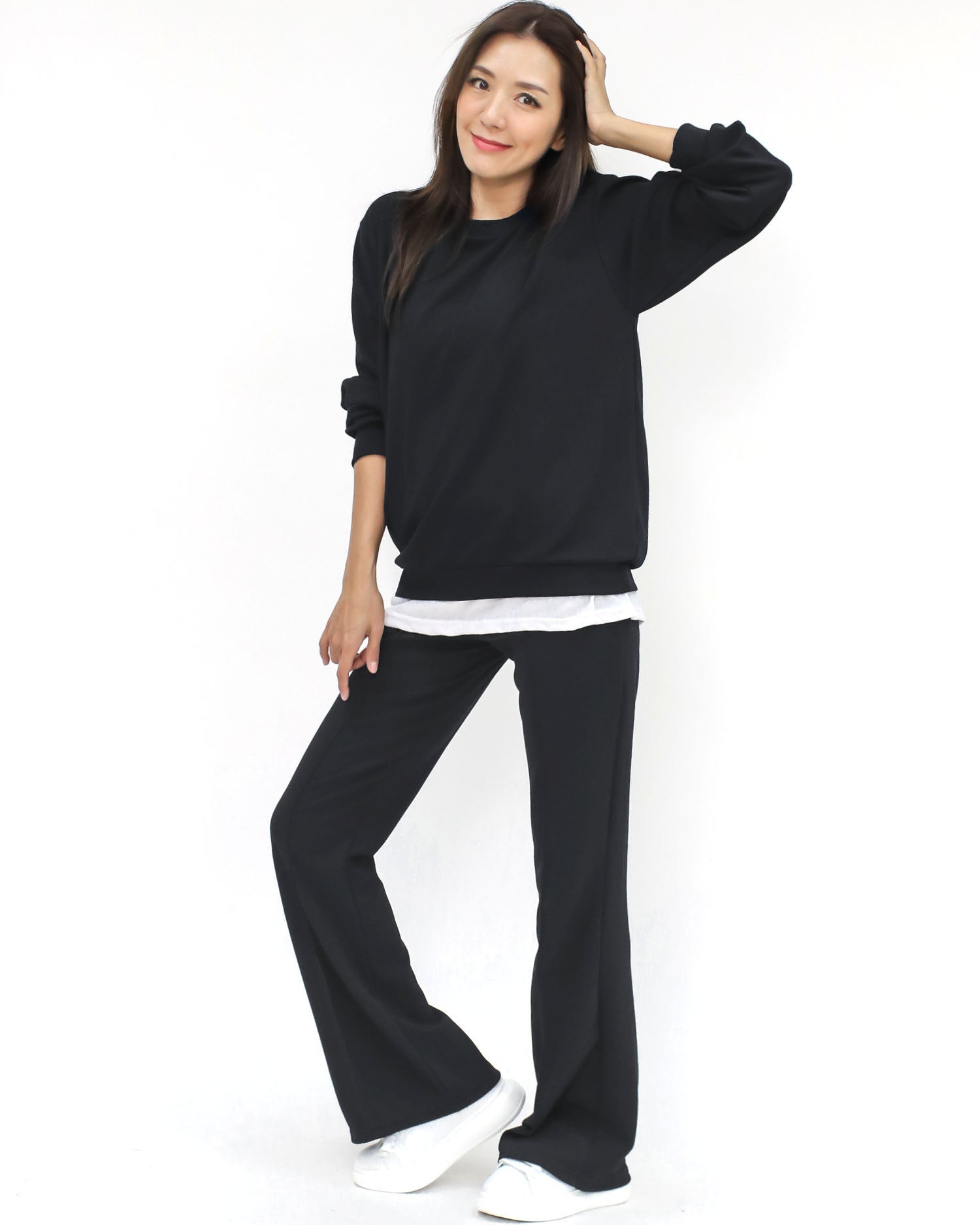 Black & ivory tee layer sweatshirt pants set *pre-order*