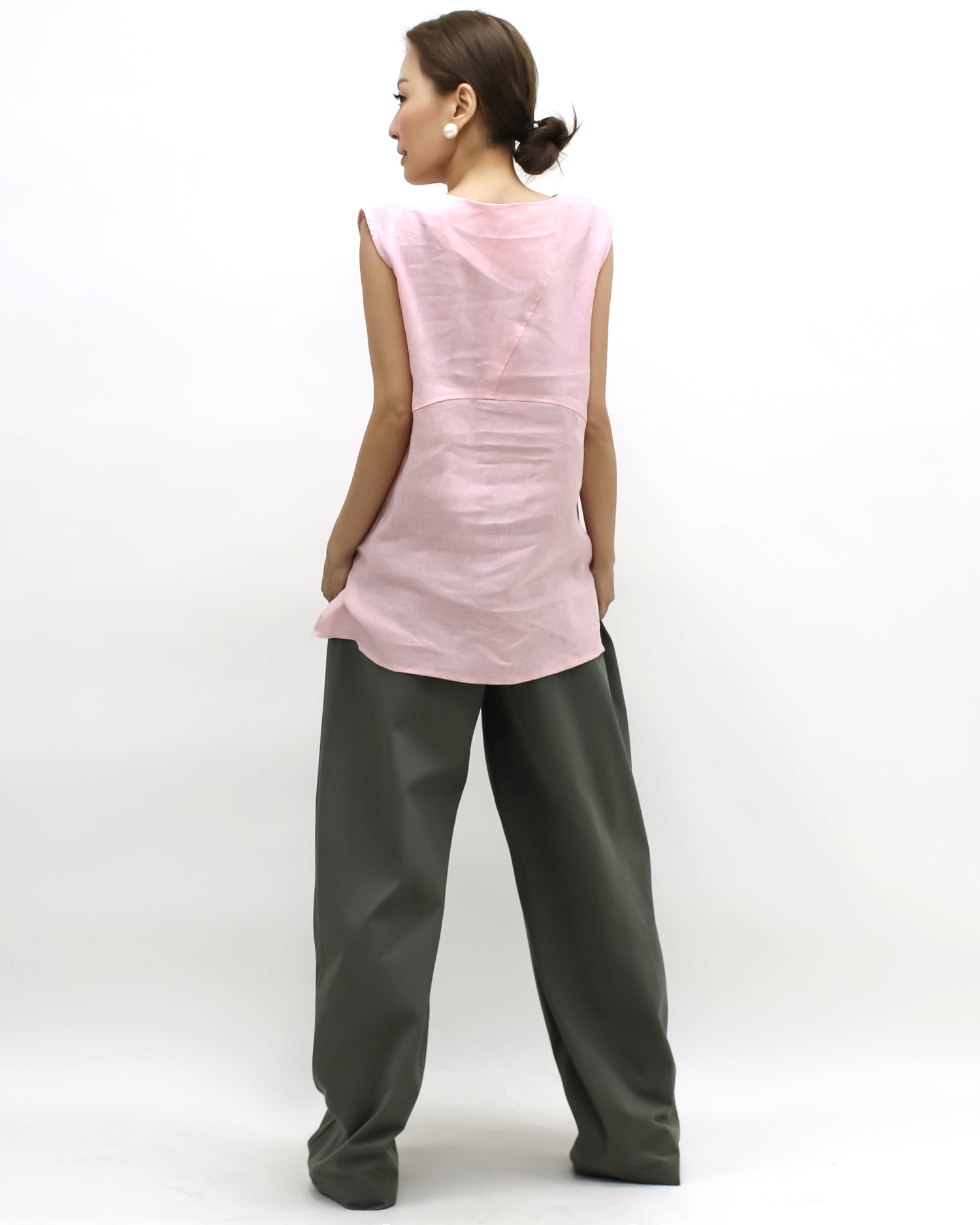 pink linen longline vest
