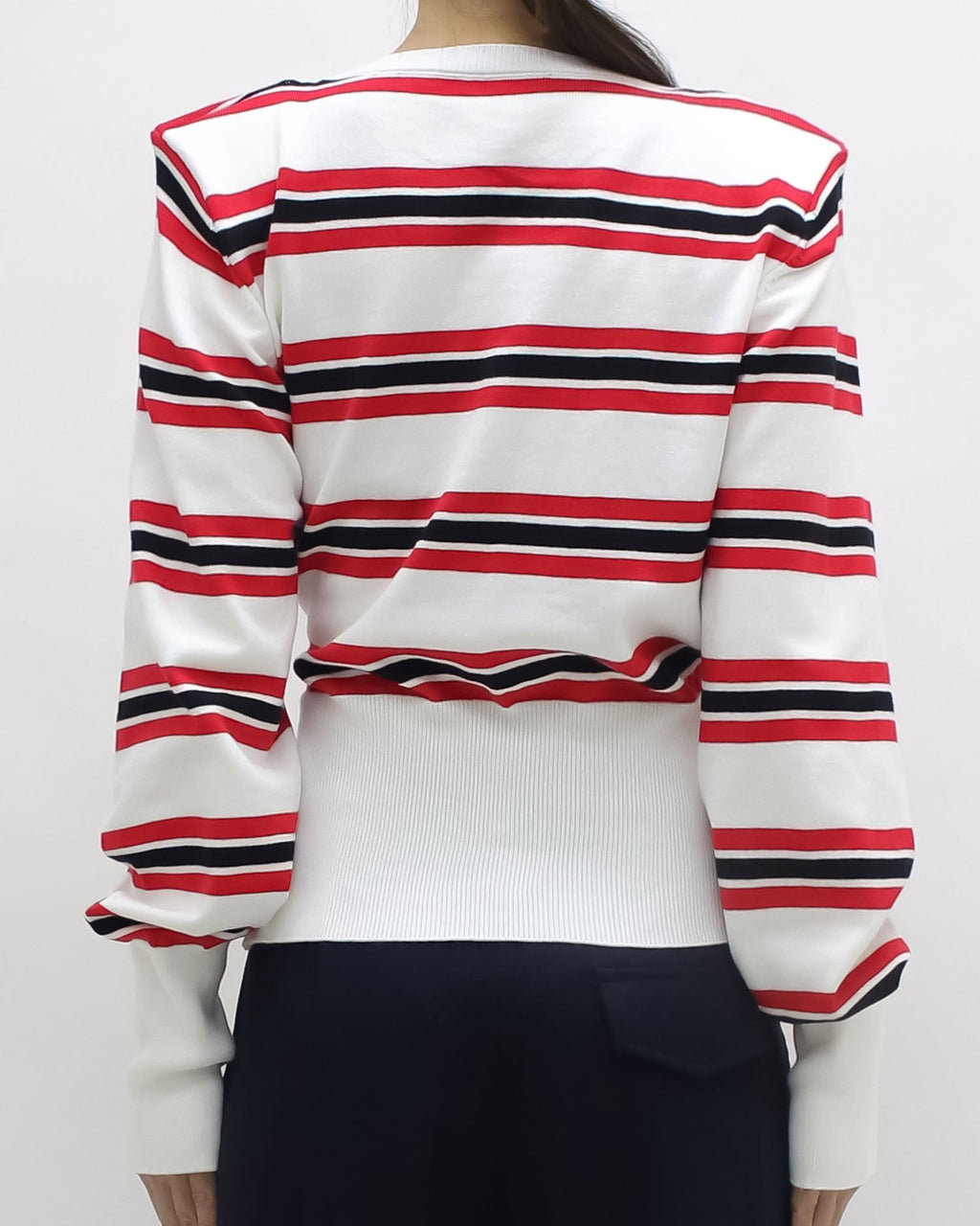 ivory w/ red & black stripes shoulder pads knitted cardigan