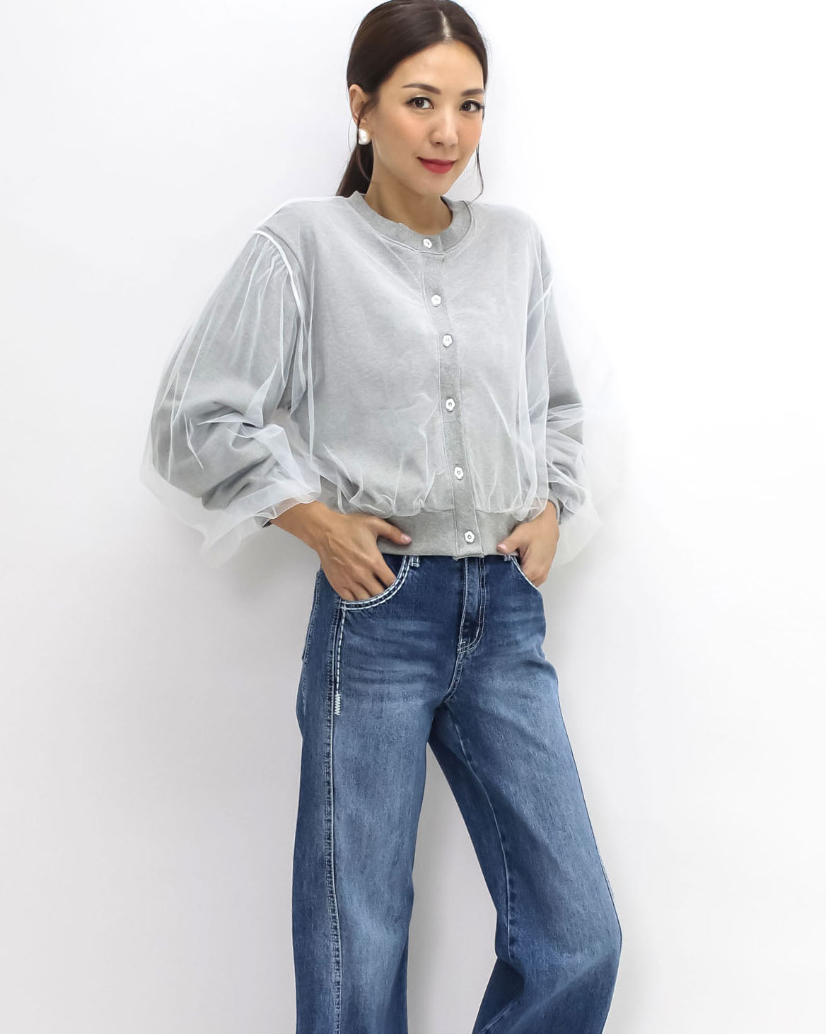 grey mesh layer sweat jacket *pre-order*