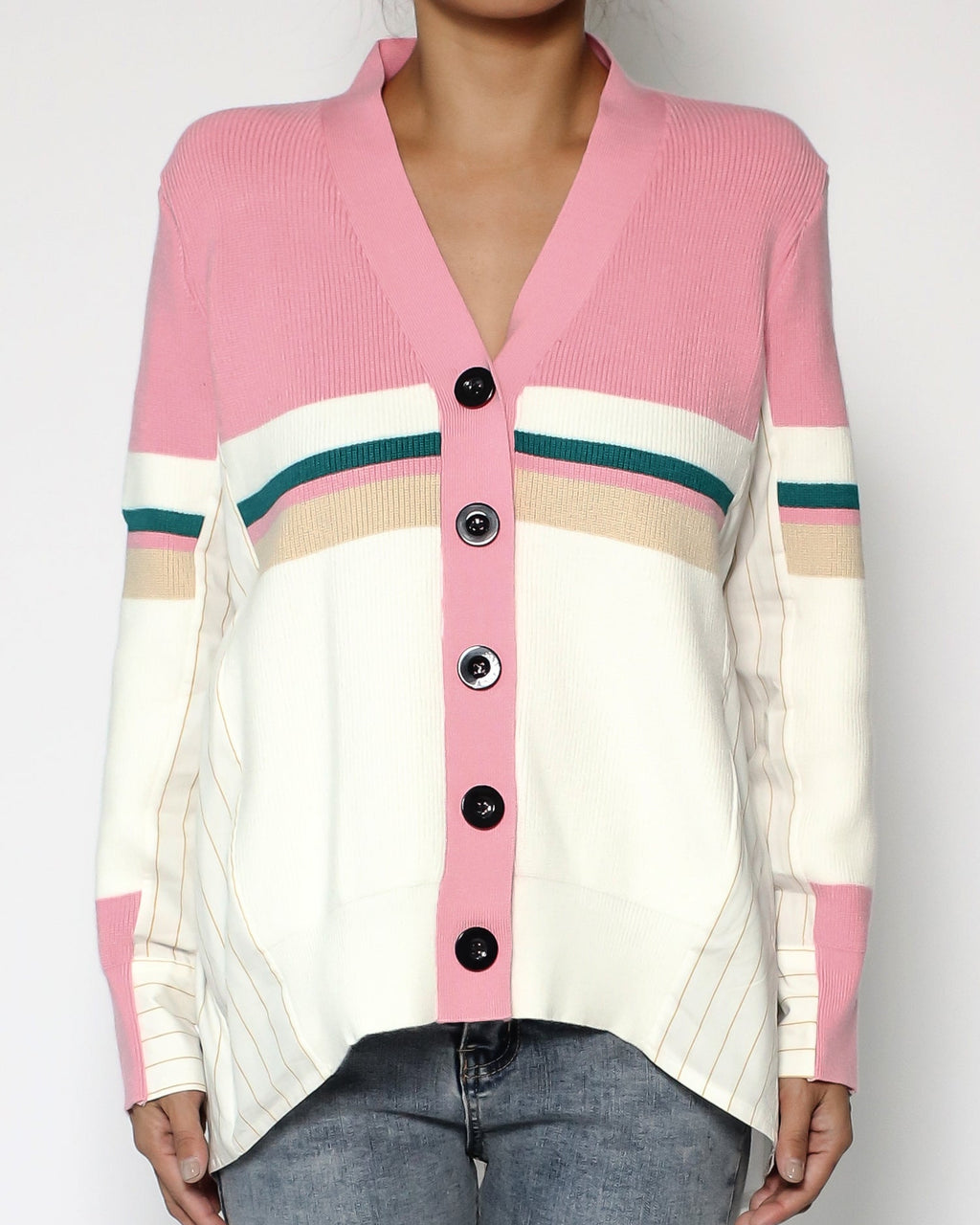 pink & ivory stripes with beige stripes shirt contrast cardigan *pre-order*