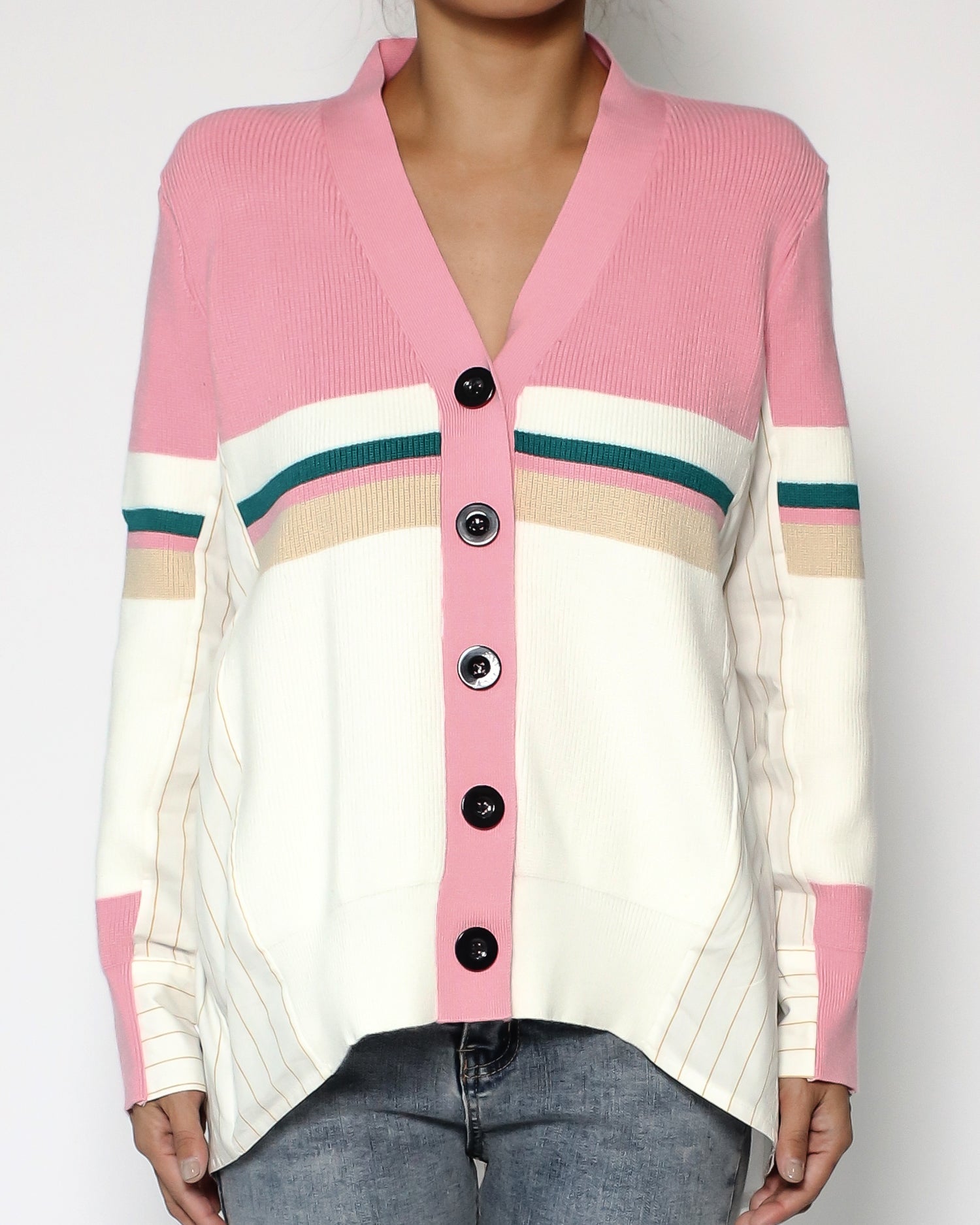 pink & ivory stripes with beige stripes shirt contrast cardigan *pre-order*