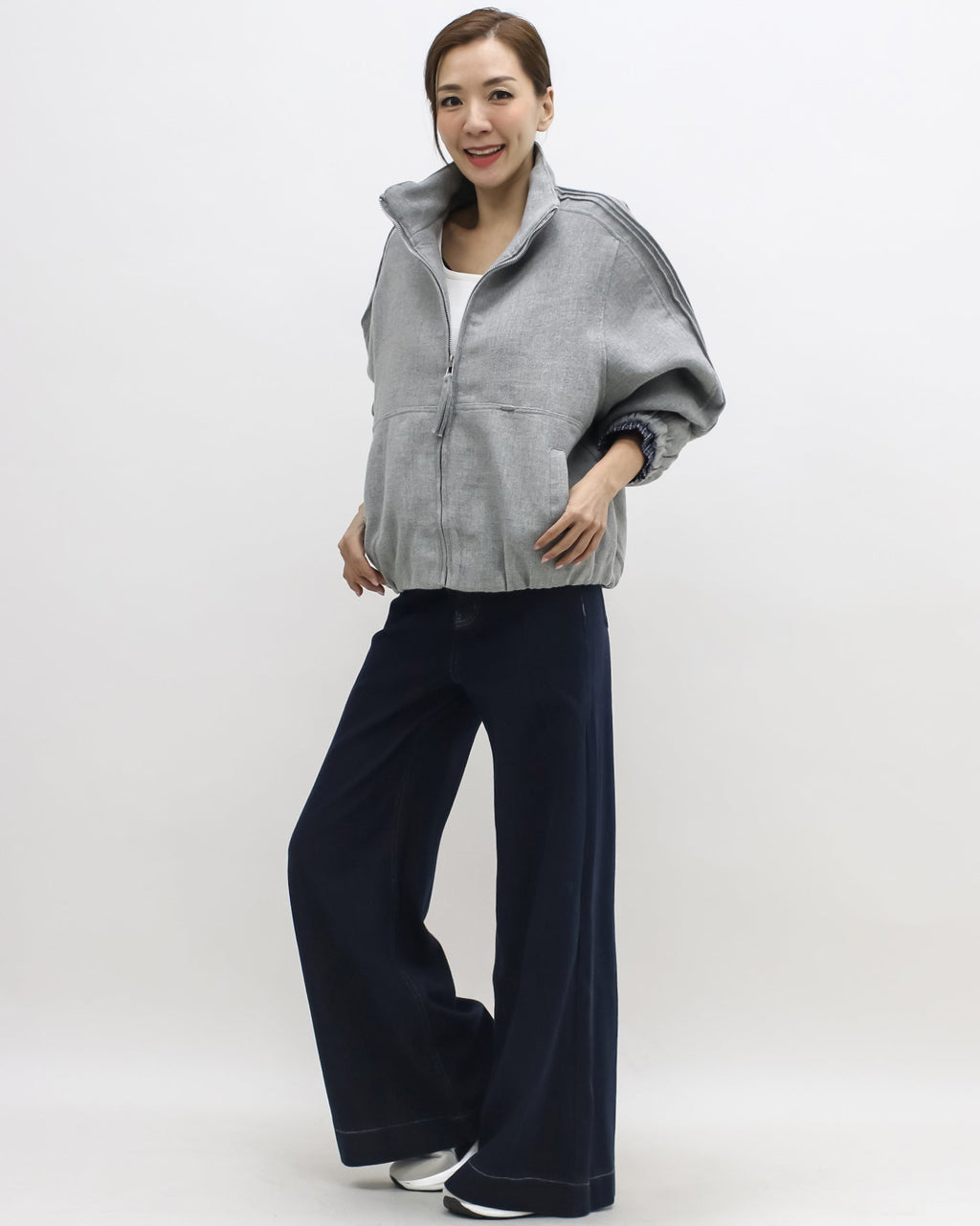 grey polo collar curve jacket