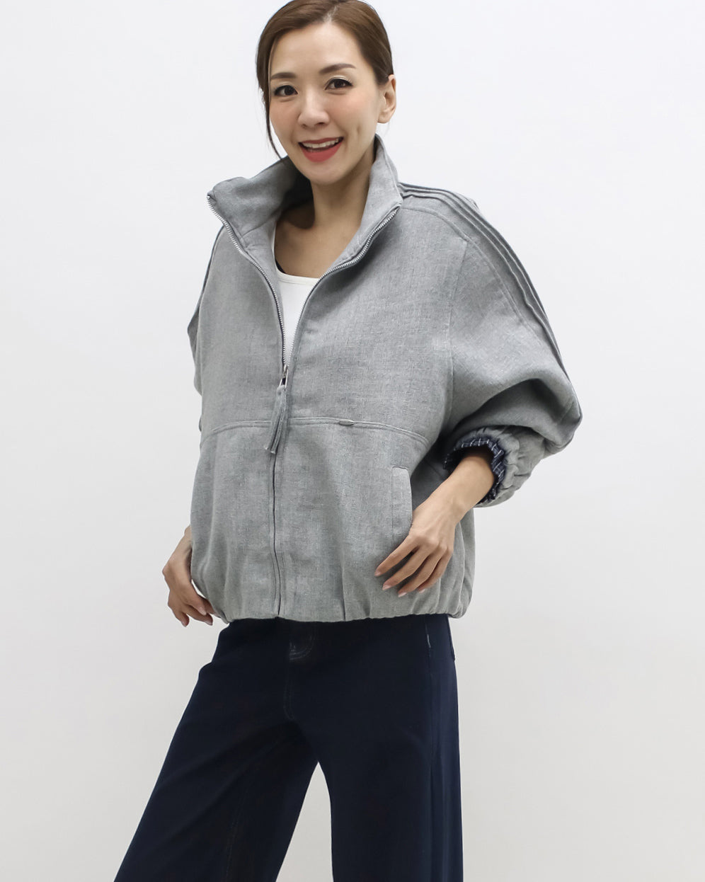 grey polo collar curve jacket