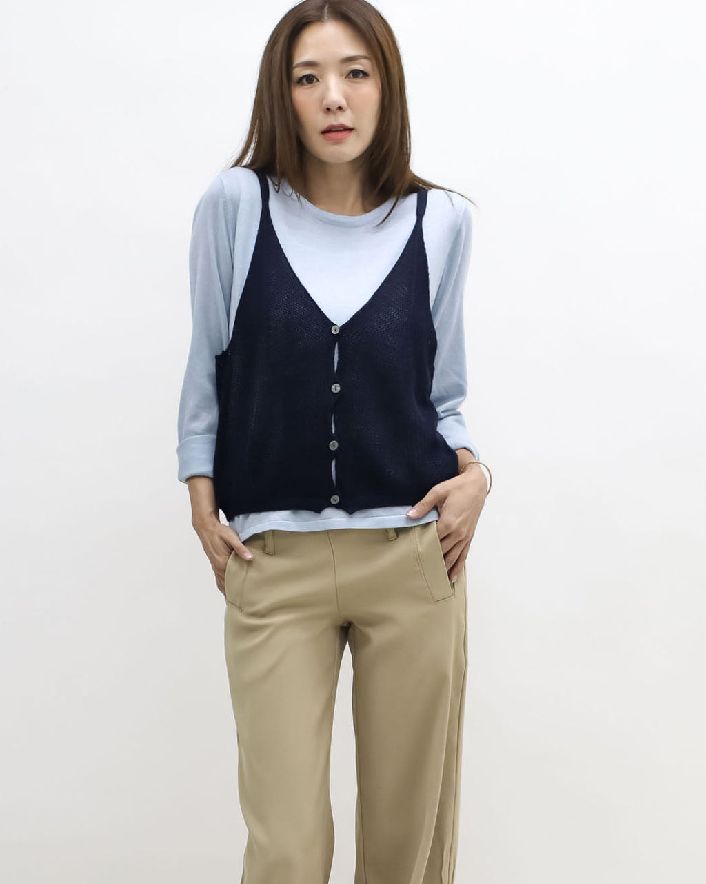 blue & navy slip knitted set top *pre-order*