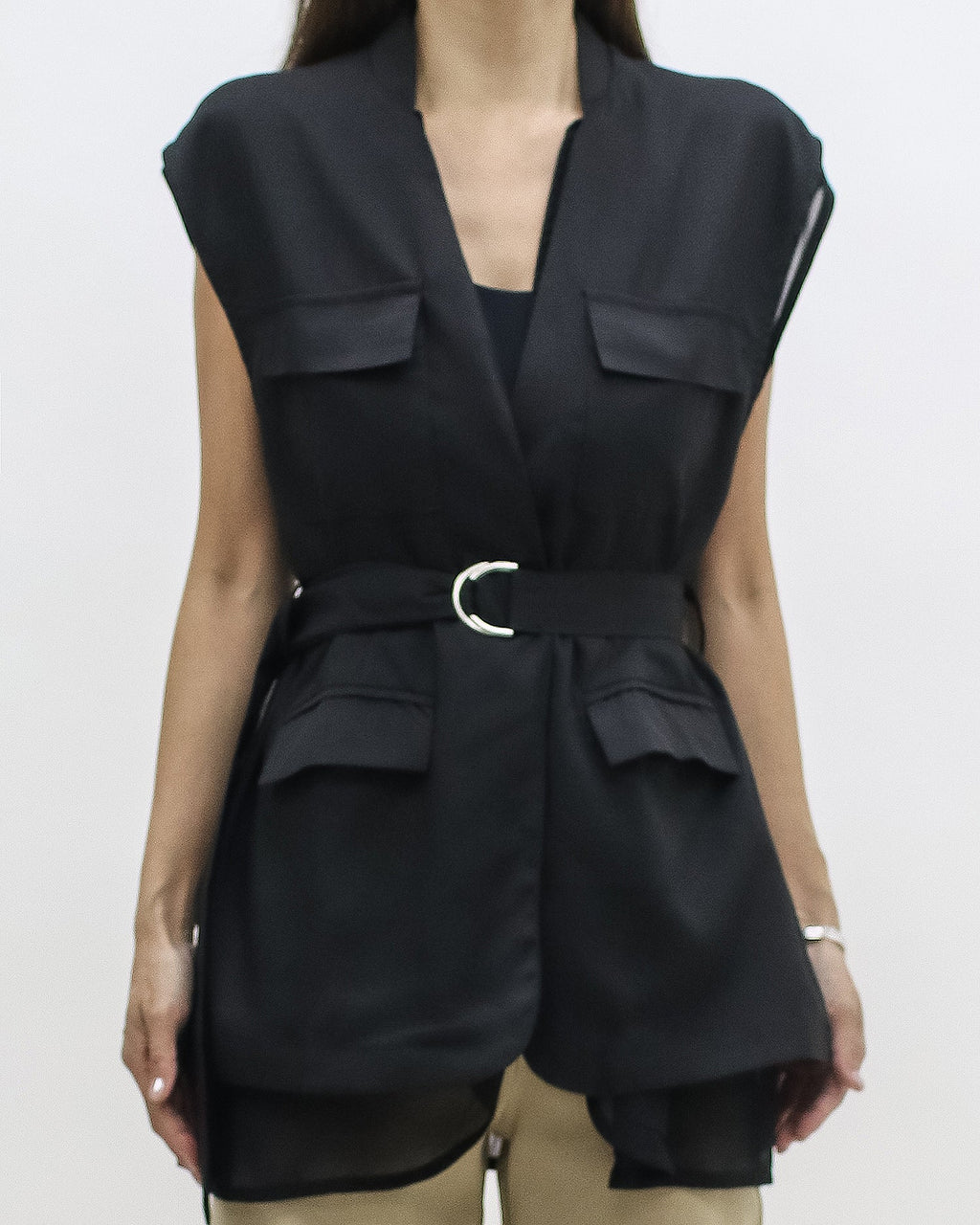 black & mesh layer vest jacket w/ belt *pre-order*