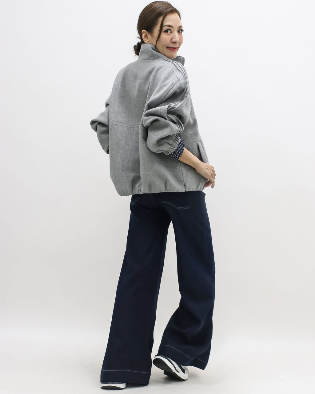 grey polo collar curve jacket