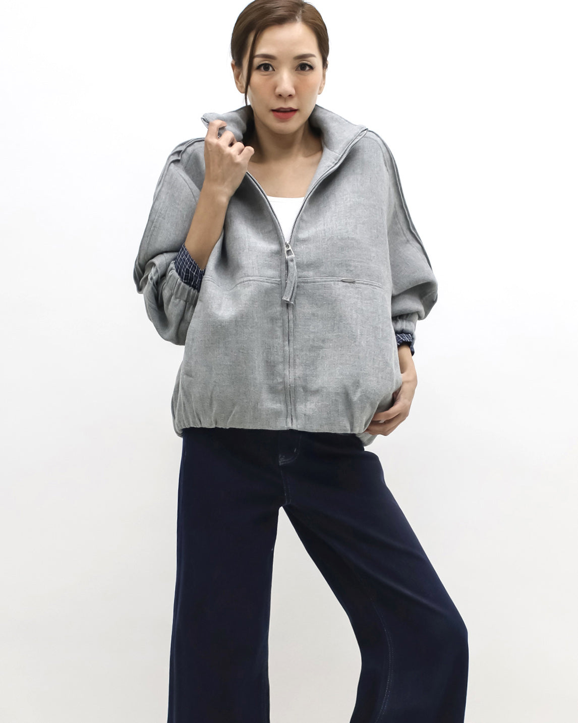 grey polo collar curve jacket
