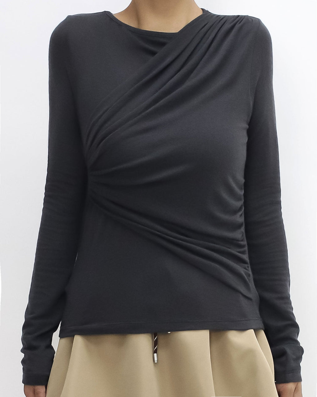 charcoal grey ruched front long sleeves top *pre-order*
